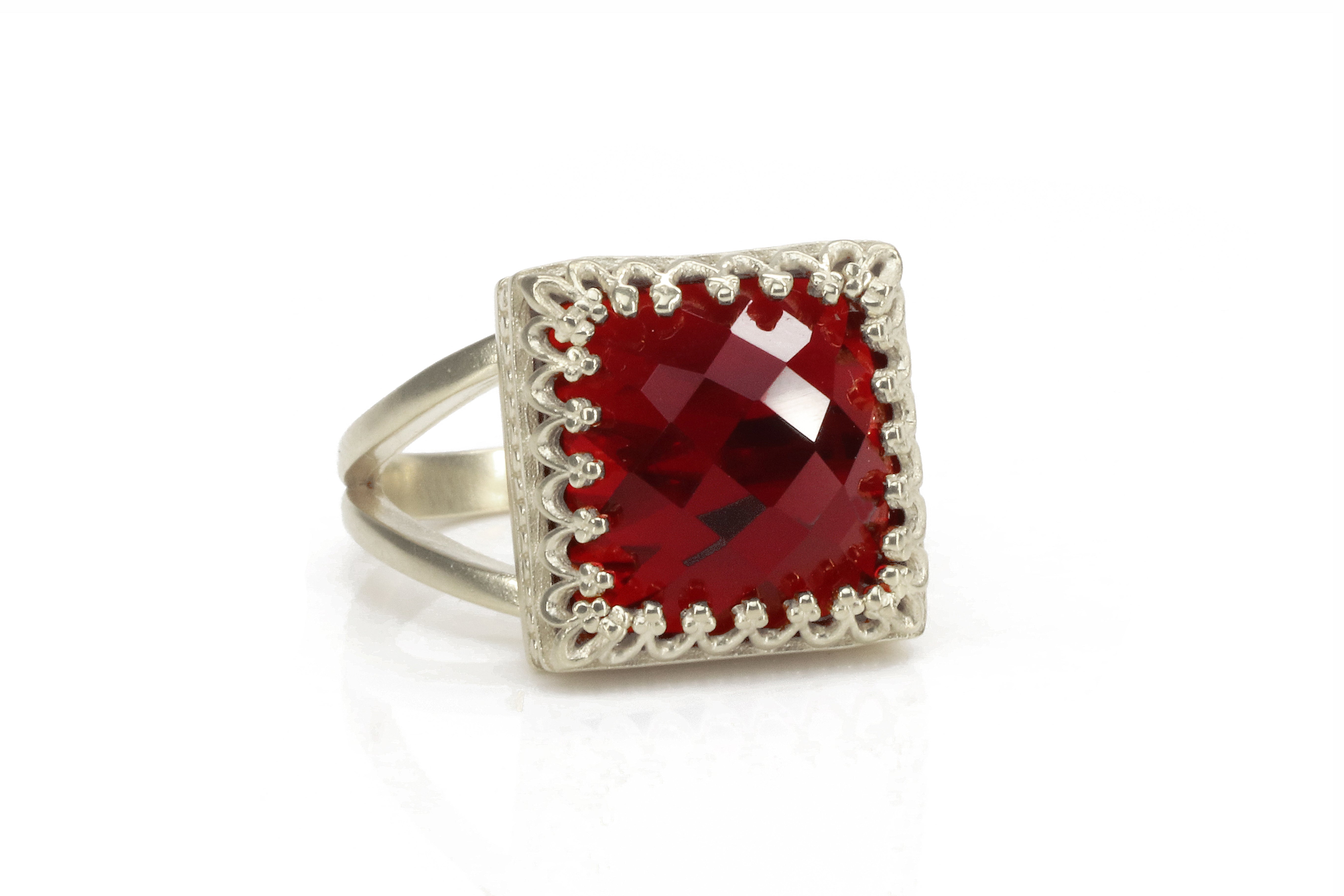 Artisan Red Garnet Sterling Silver Ring Rings Anemone Jewelry