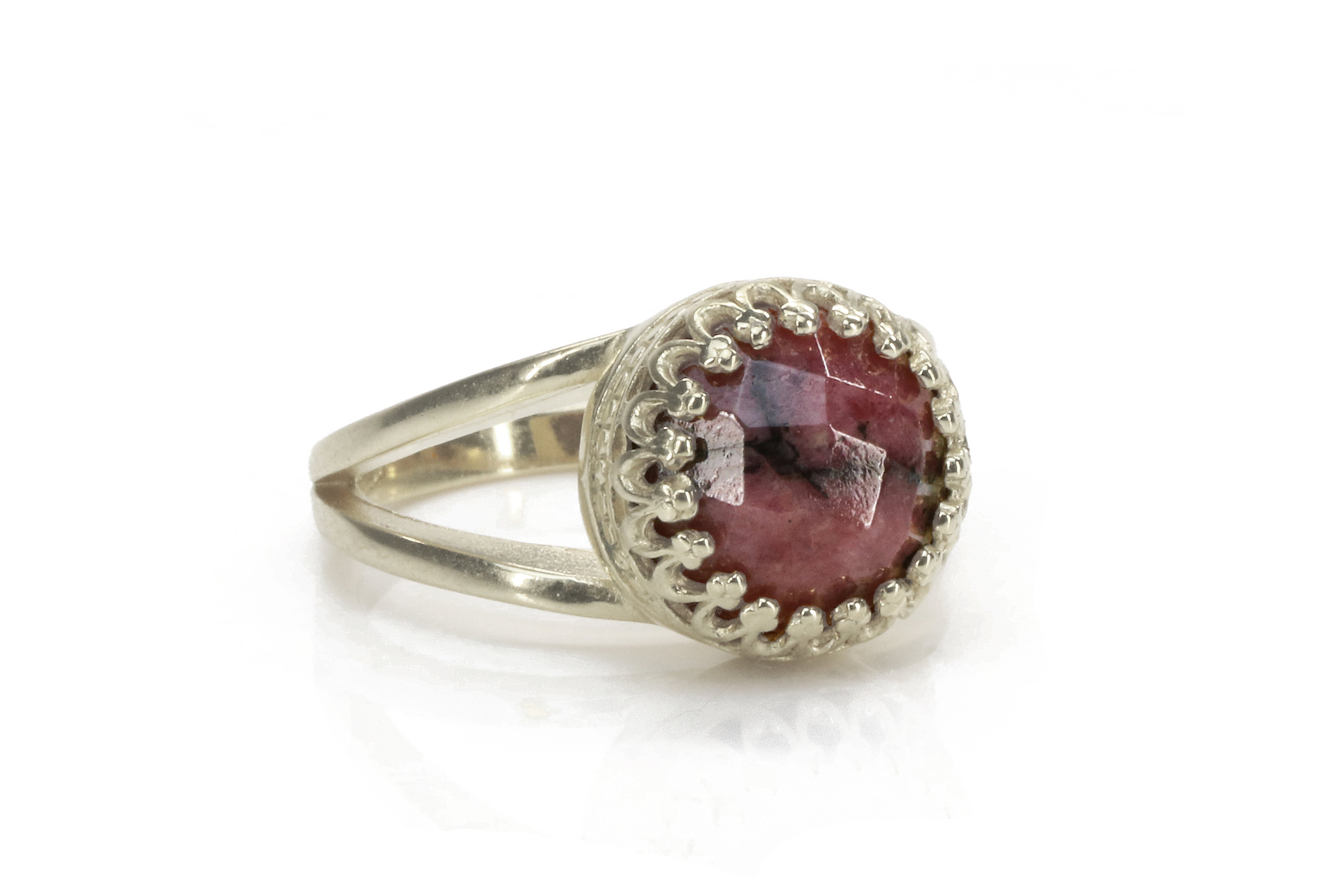 Pink Rhodonite Gemstone in 925 Sterling Silver Rings Anemone Jewelry