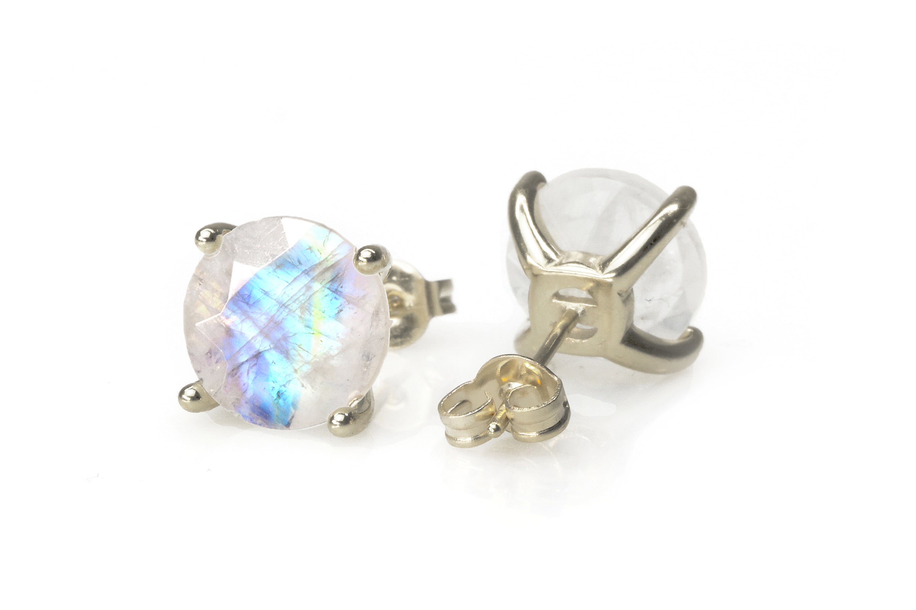 Round Moonstone Womens Silver Stud Earrings Earrings Anemone Unique