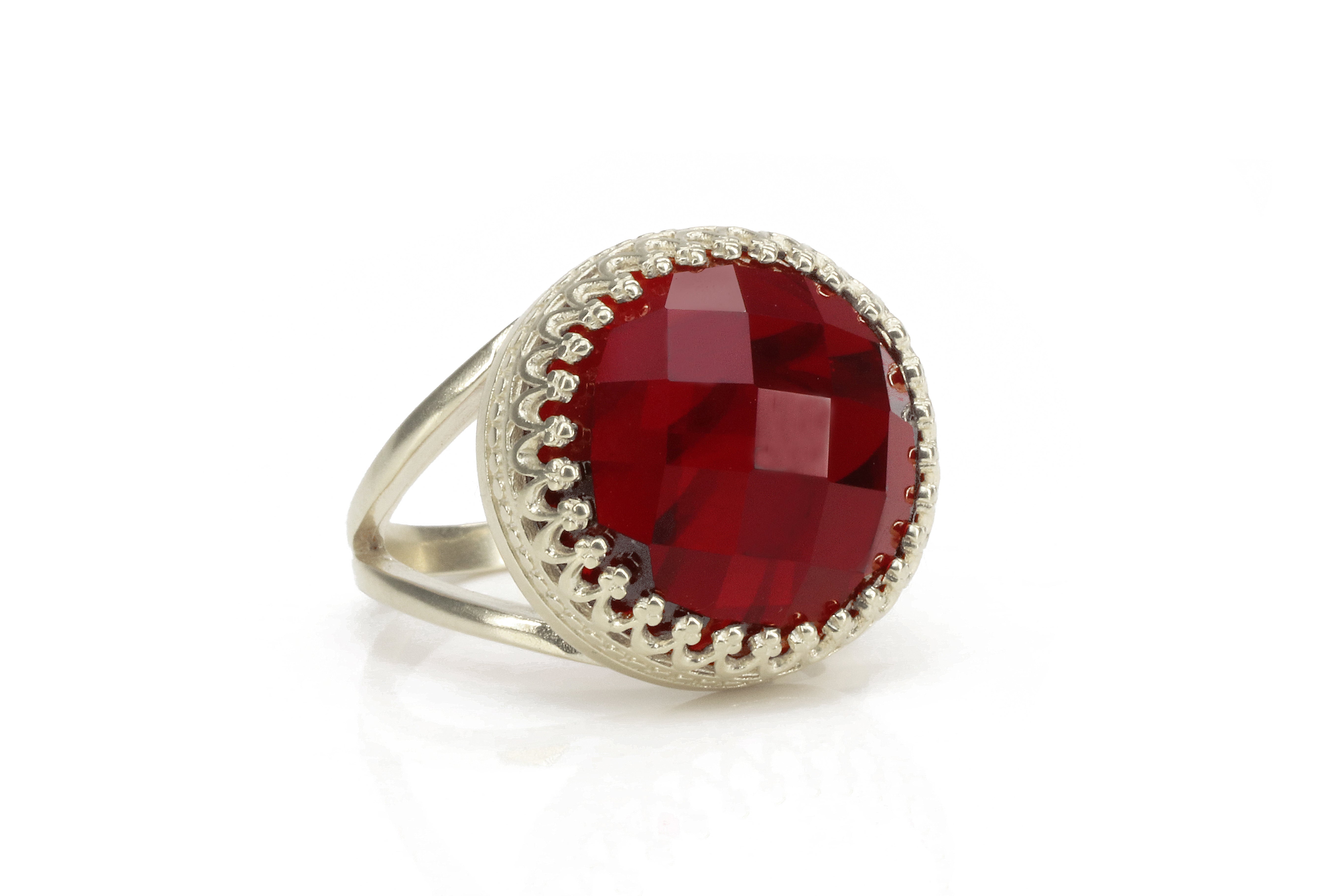 Dazzling Round Garnet Sterling Silver Ring Rings Anemone Jewelry