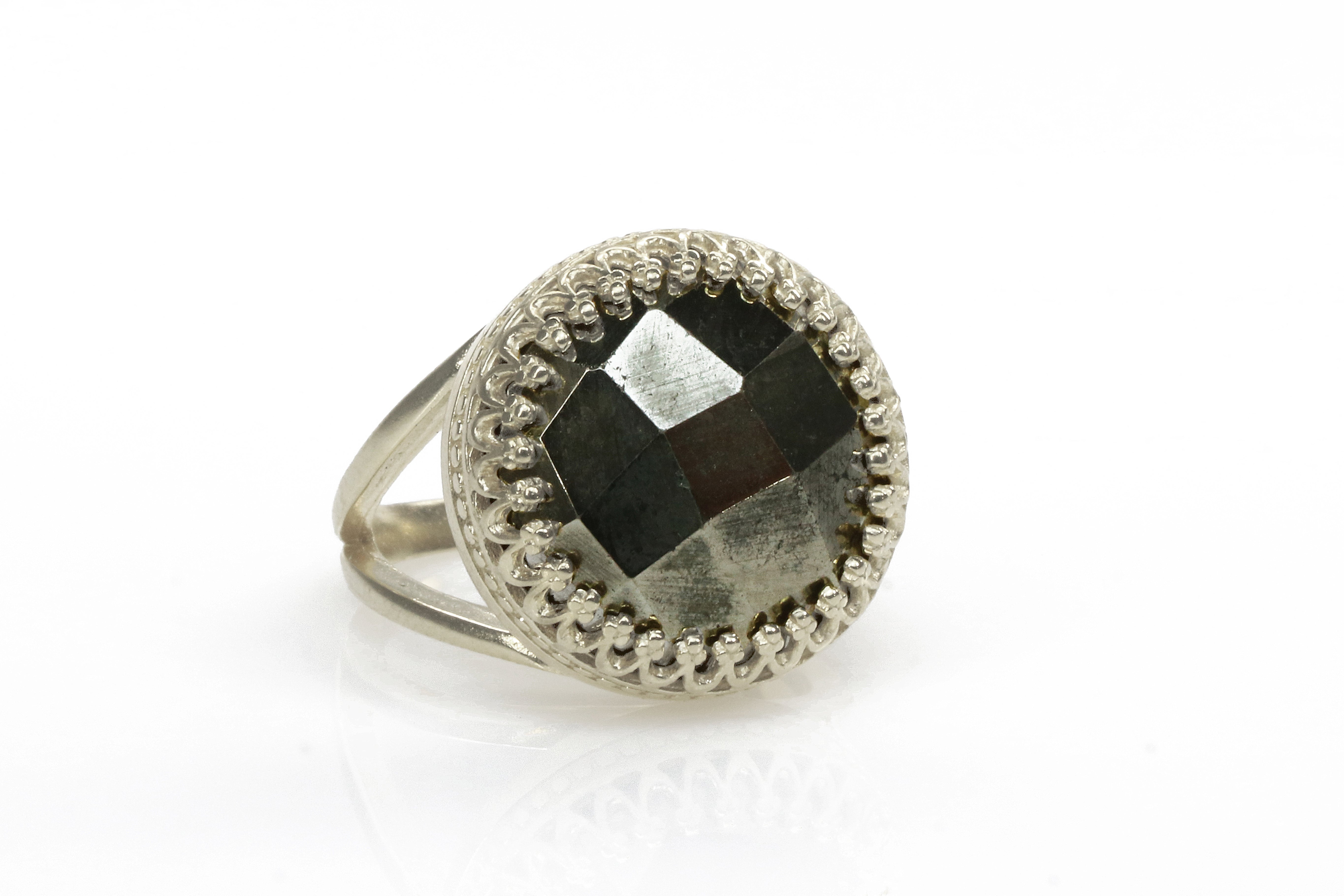 Large Pyrite Ring in Silver Prong Setting Rings Anemone Jewelry