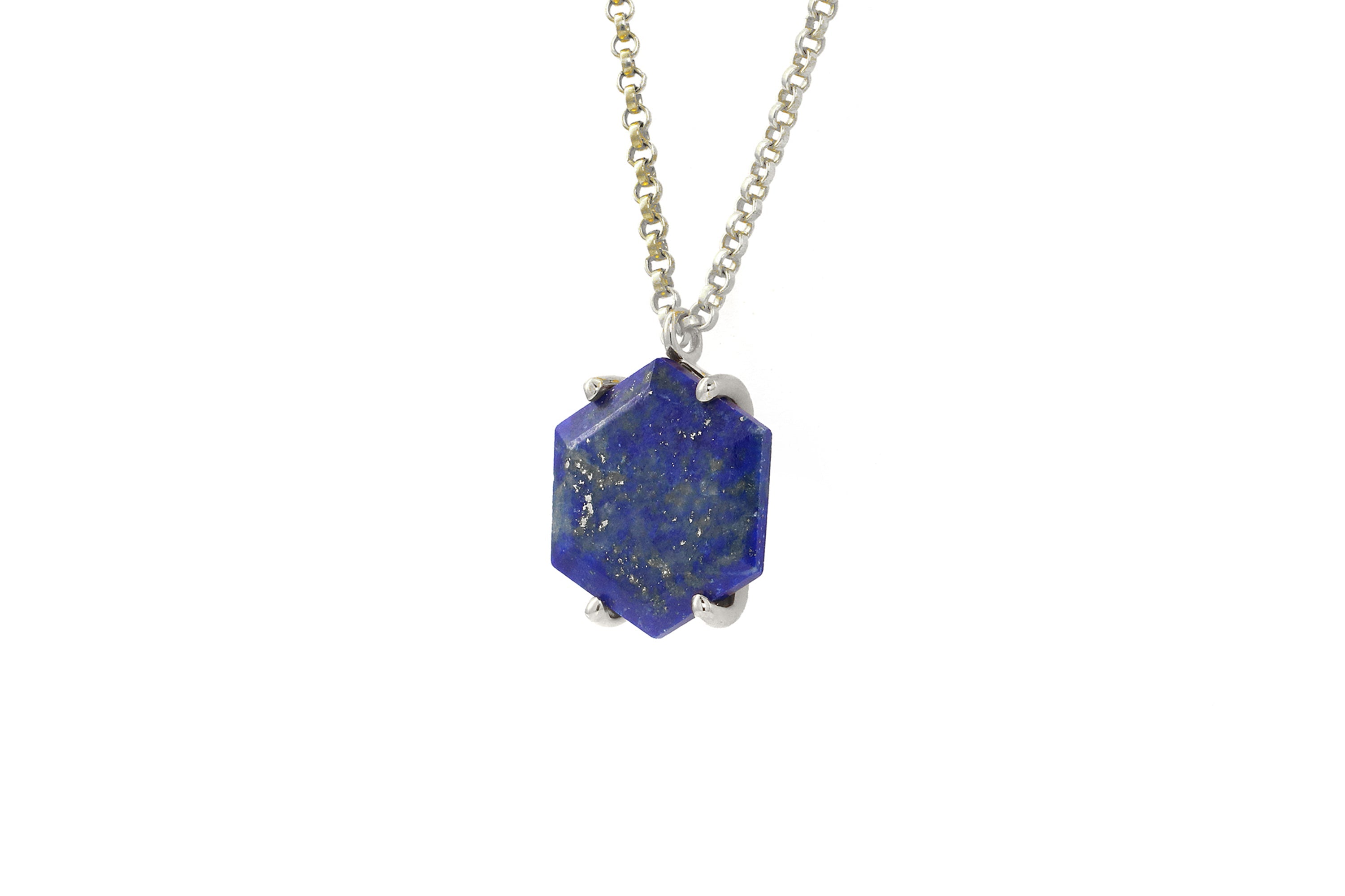 Dainty Natural Lapis Lazuli Necklace with CZ Round Pendant necklaces Anemone Jewelry