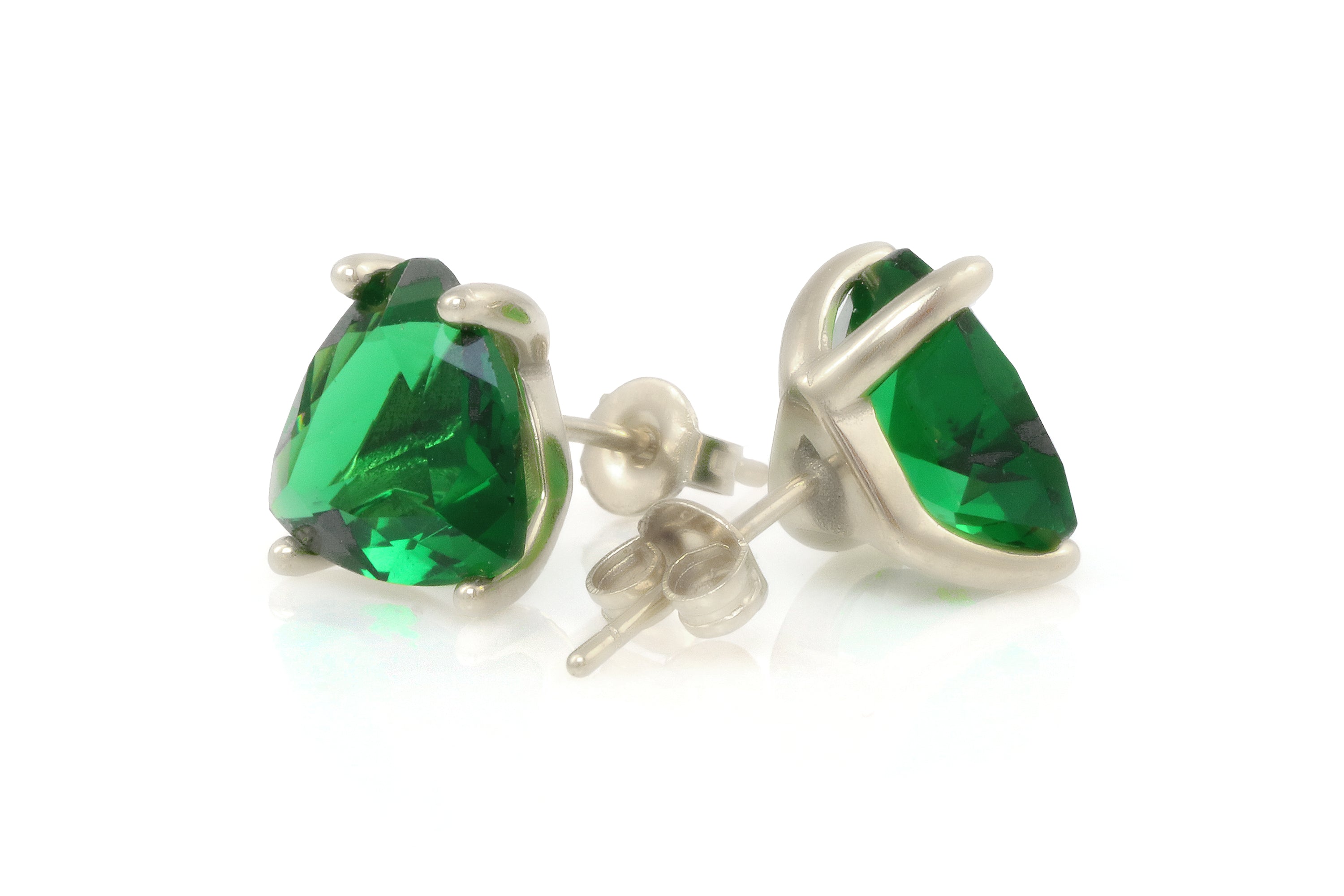 Triangle Cut Emerald Silver Stud Earrings Earrings Anemone Unique