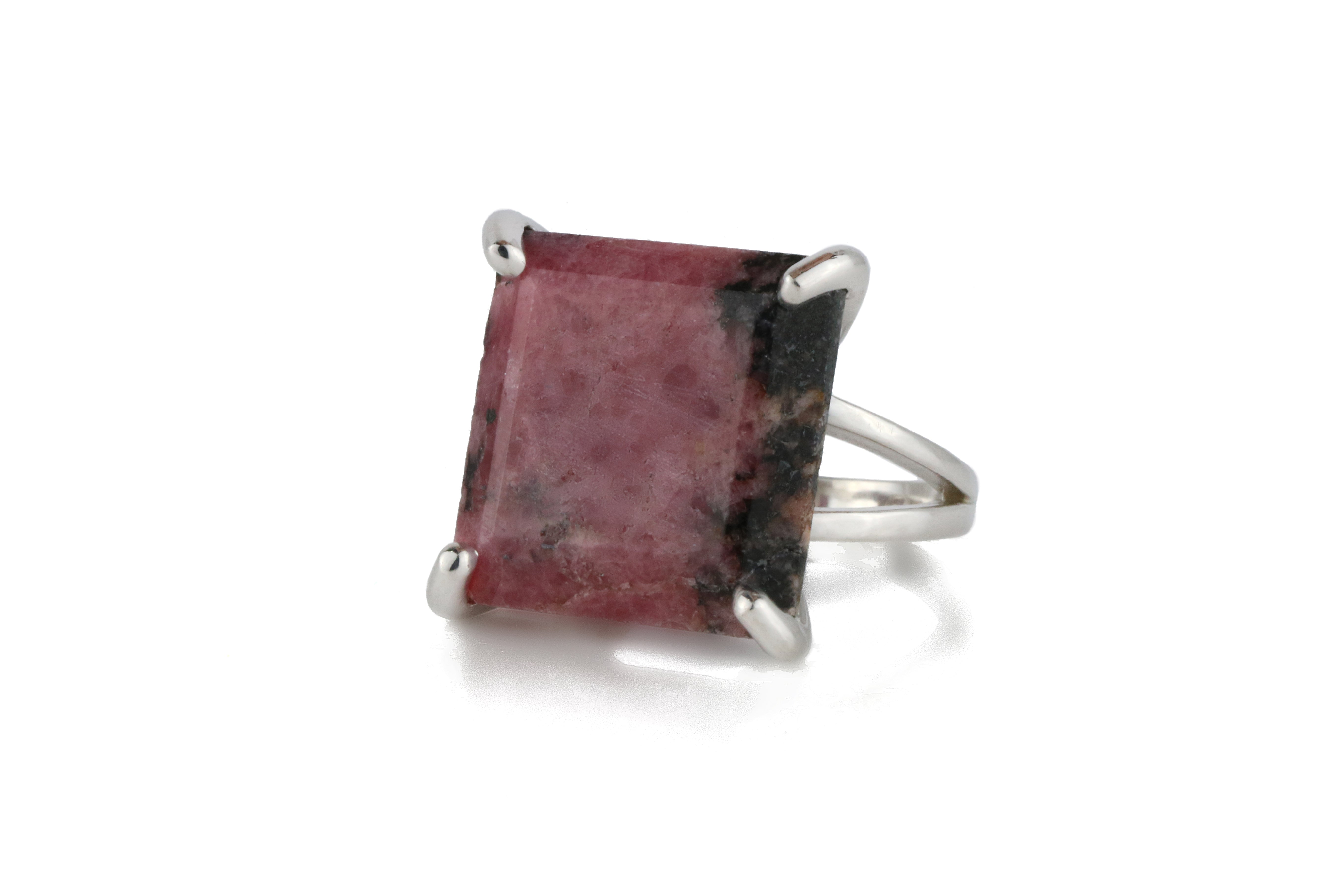 Rose Gold Natural Square Rhodonite Ring Rings Anemone Jewelry