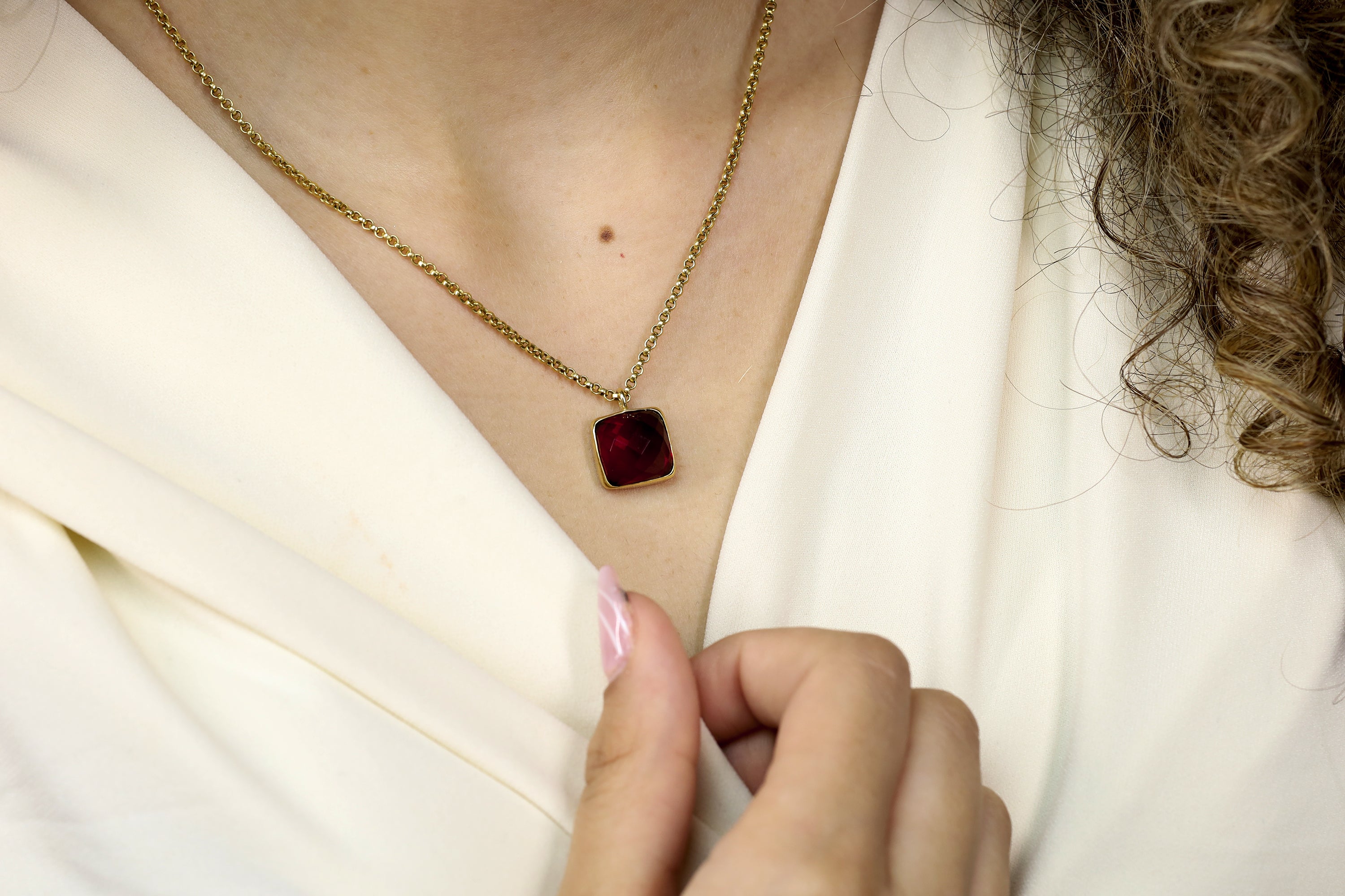 Bezel Set Garnet Pendant Necklace in Gold Filled necklaces Anemone Limited