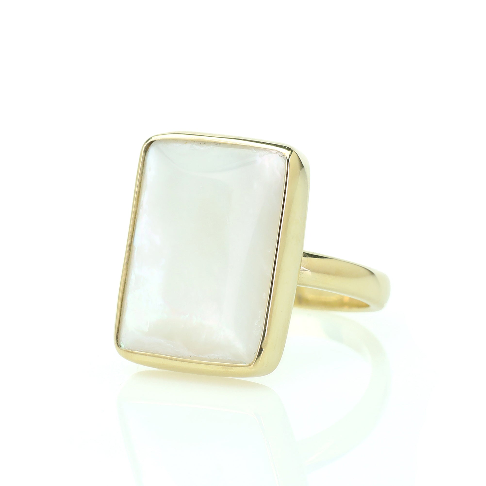 Mother of Pearl Bezel Set Rectangle Gold Ring Rings Anemone Limited
