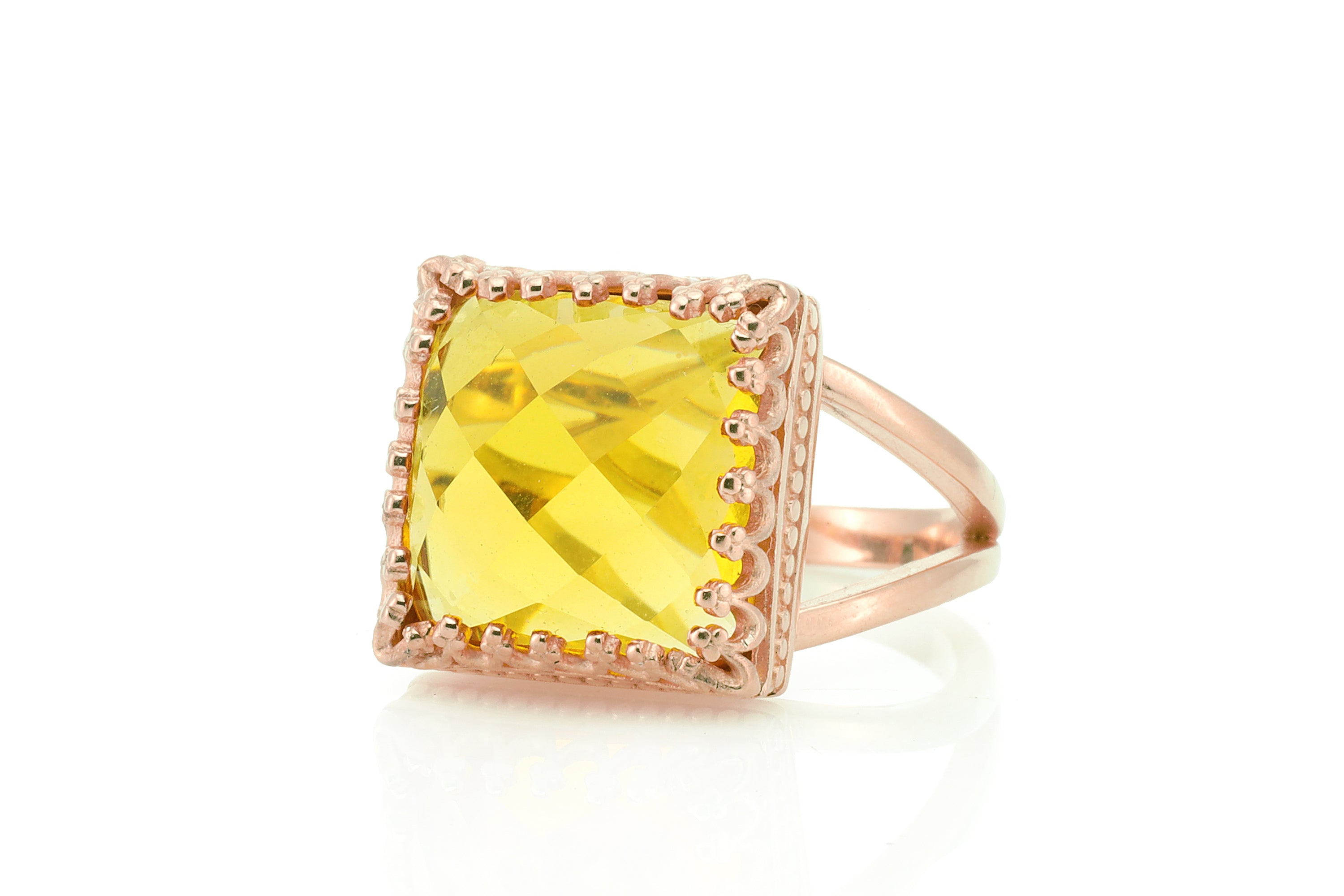 10CT Citrine Ring in 14K Gold-filled Double Band Rings Anemone Jewelry