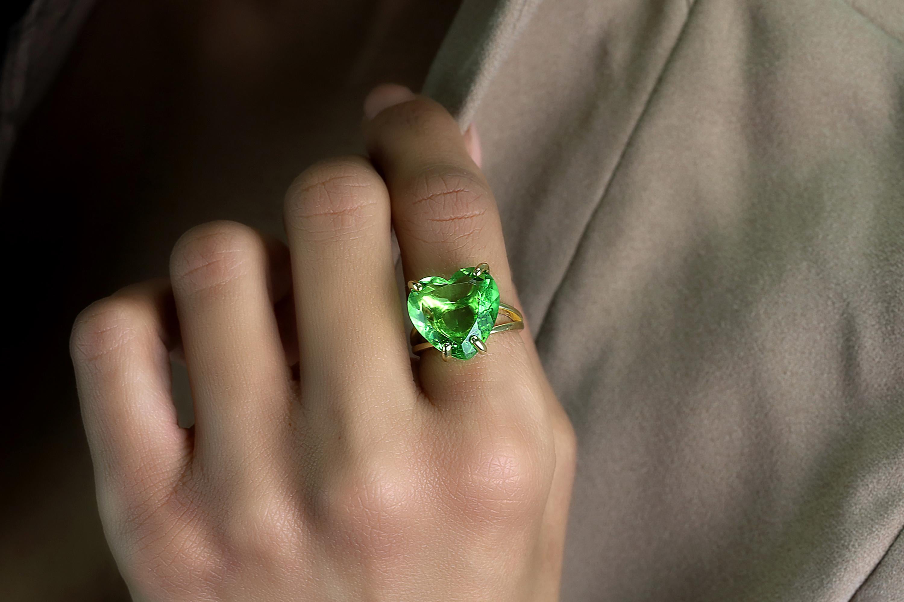 Heart Shape Green Tourmaline Ring Anemone Jewelry