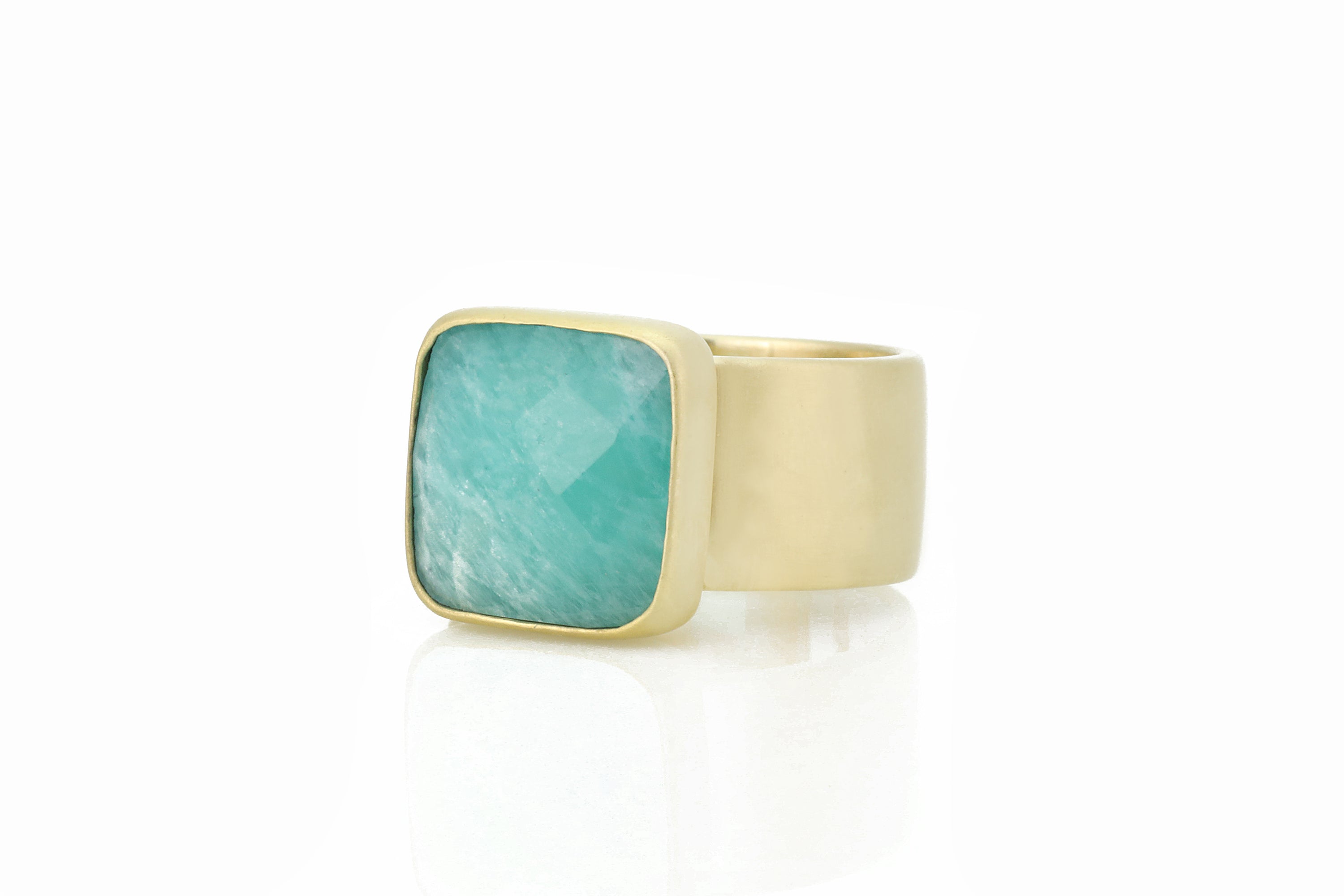 Thick Wide Amazonite Square Gemstone Gold Ring Rings Anemone Limited