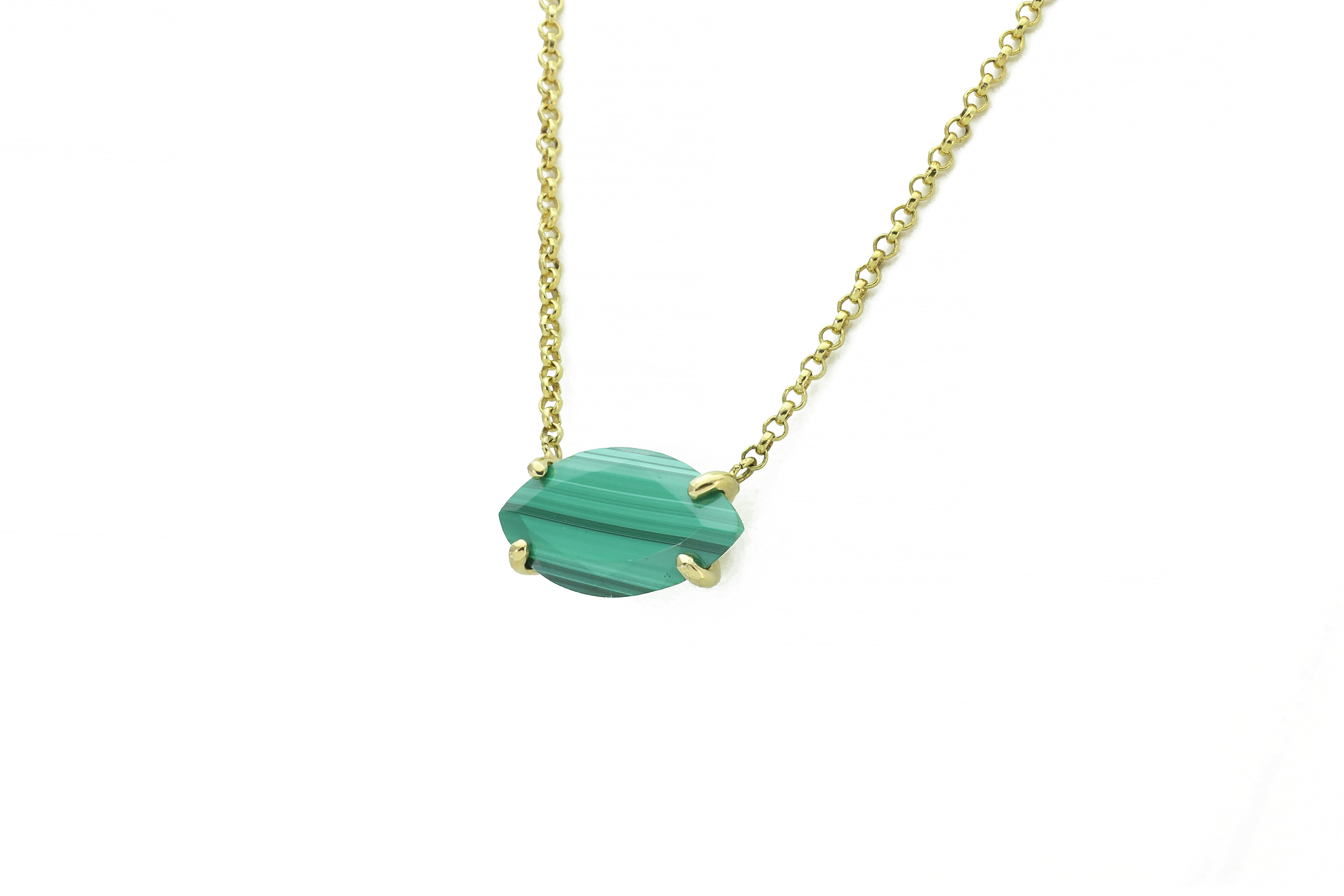 Horizontal Setting Malachite Gold Pendant Necklace necklaces Anemone Jewelry