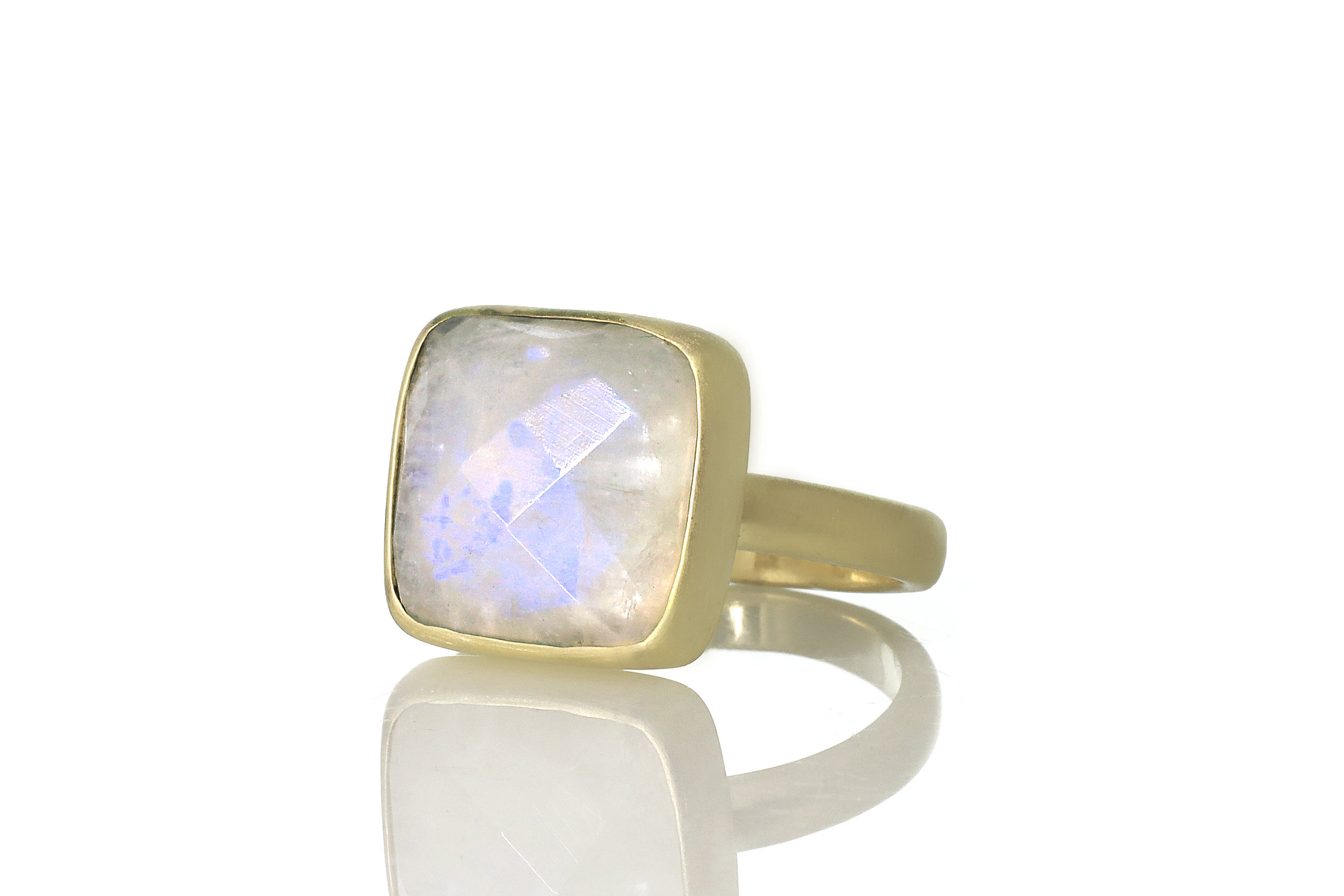 Gold Bezel Rainbow Moonstone Square Ring Rings Anemone Limited