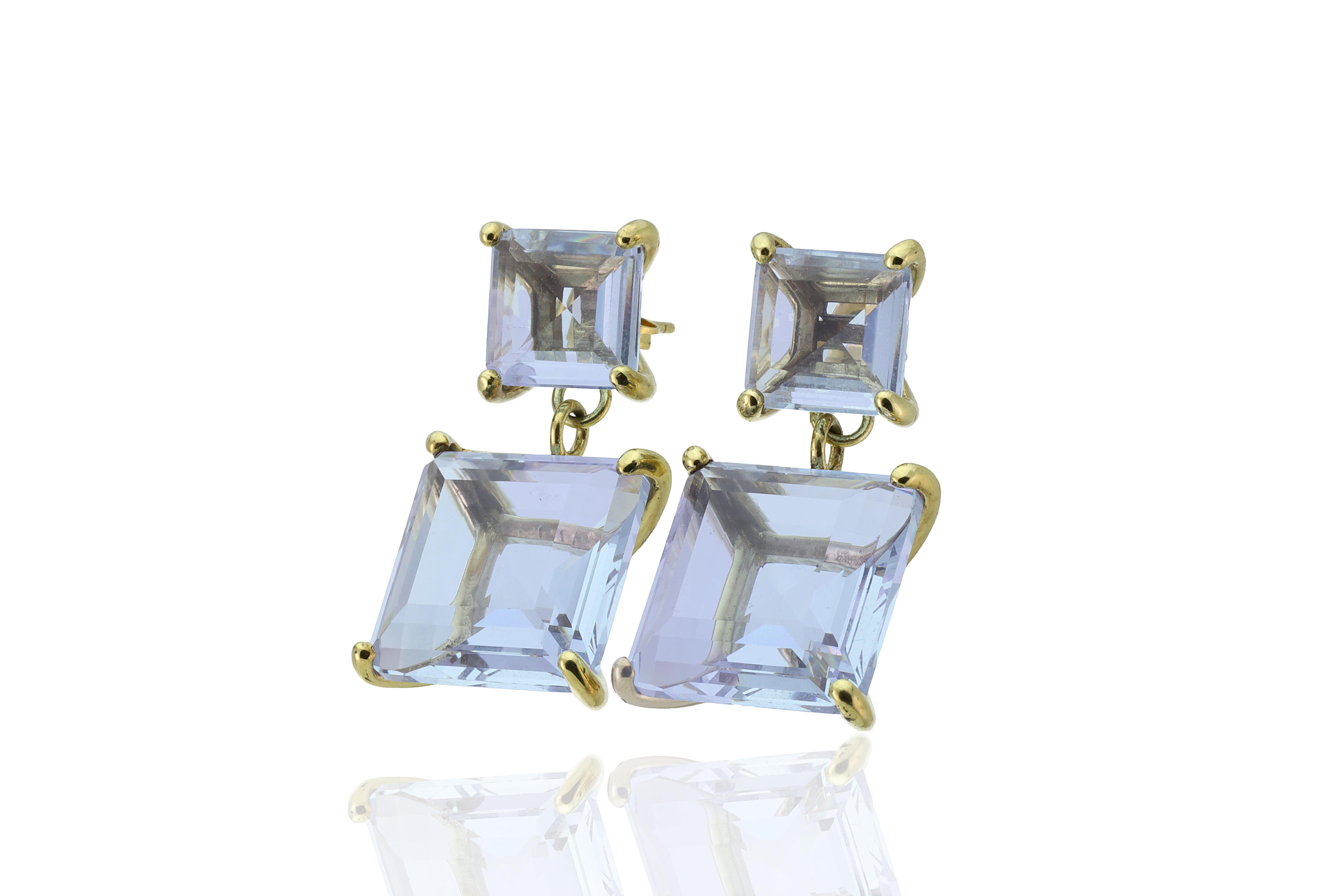 Handmade Gold Two Stone Tanzanite Dangle Earrings Earrings Anemone Jewelry