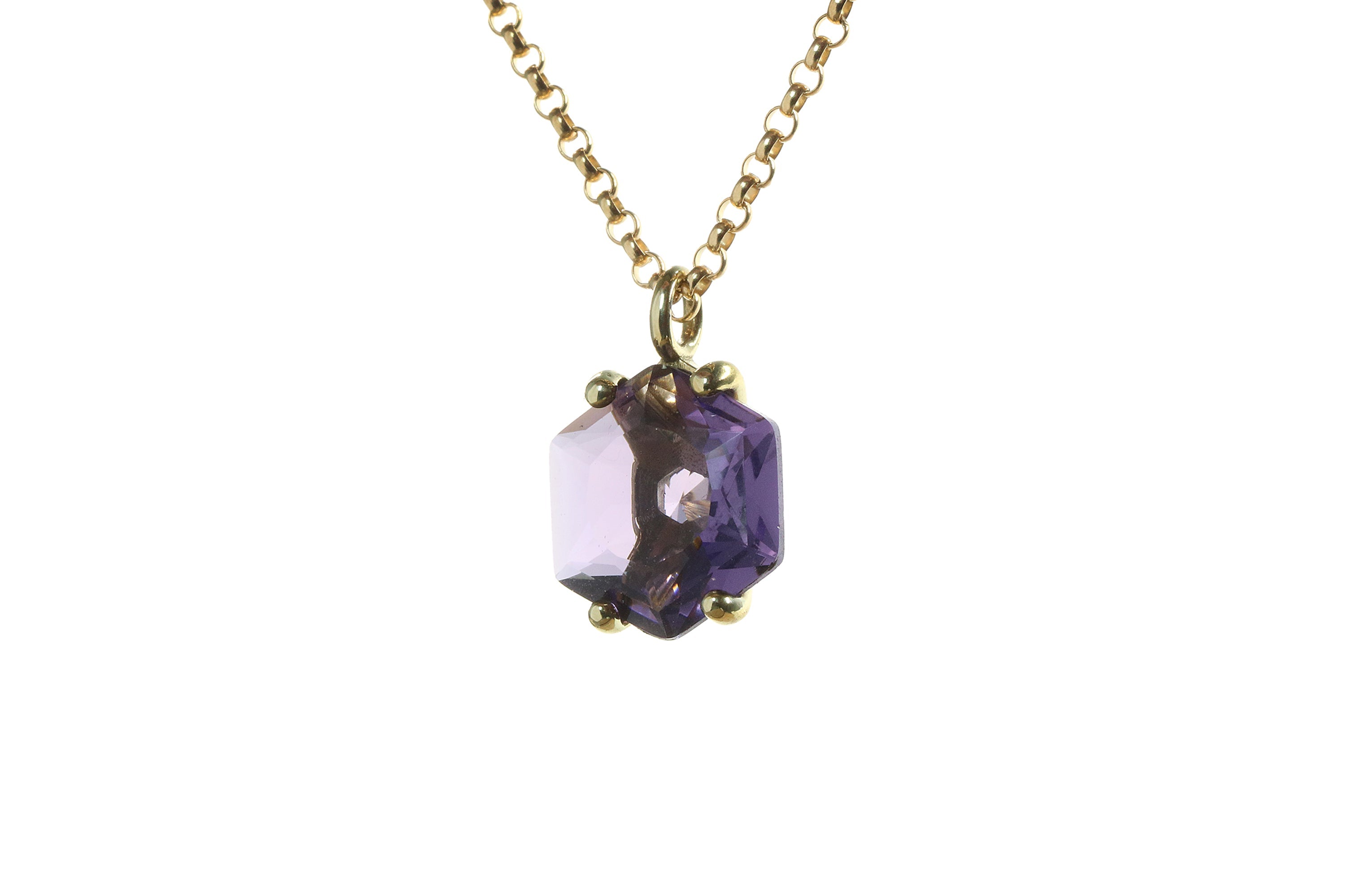 Hexagon Amethyst Pendant Necklace in Gold necklaces Anemone Unique