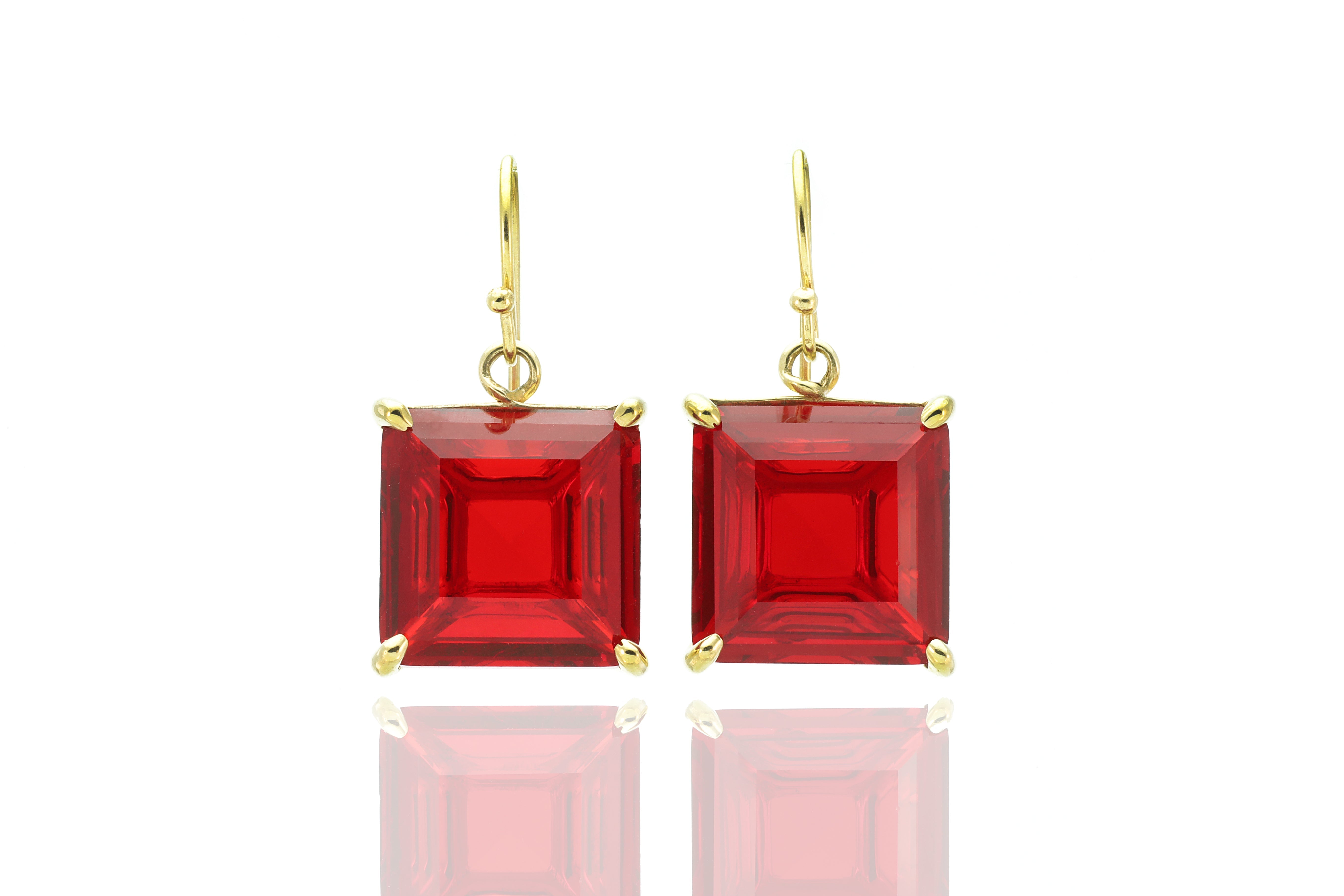 Princess Cut Square Shape Ruby Stone Gold Earrings Earrings Anemone Jewelry