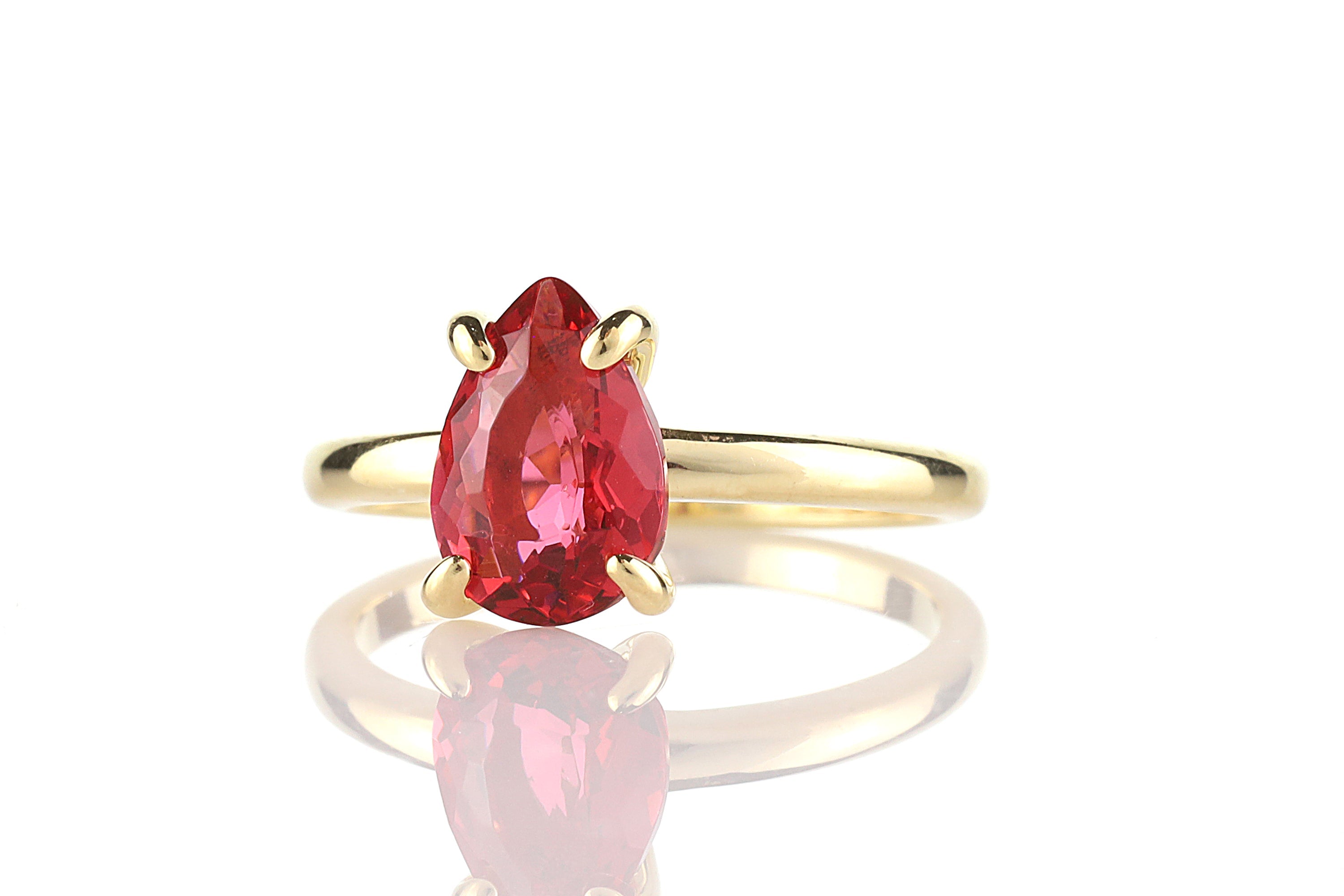 Pear Cut Pink Tourmaline Solitaire 18k Gold Ring Rings Anemone Unique
