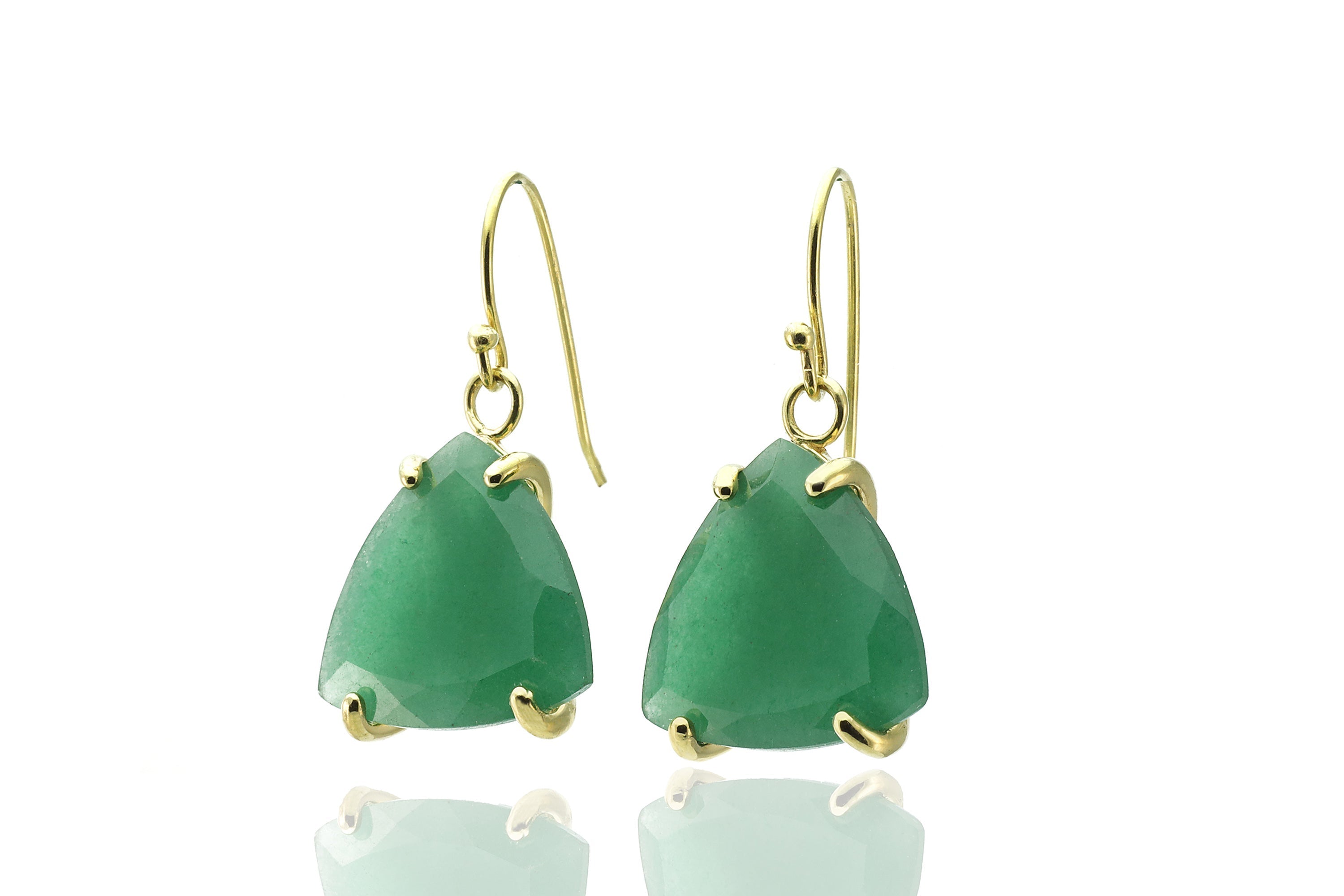Green Aventurine Prong Trillion Gold Dangle Big Earrings Earrings Anemone Jewelry