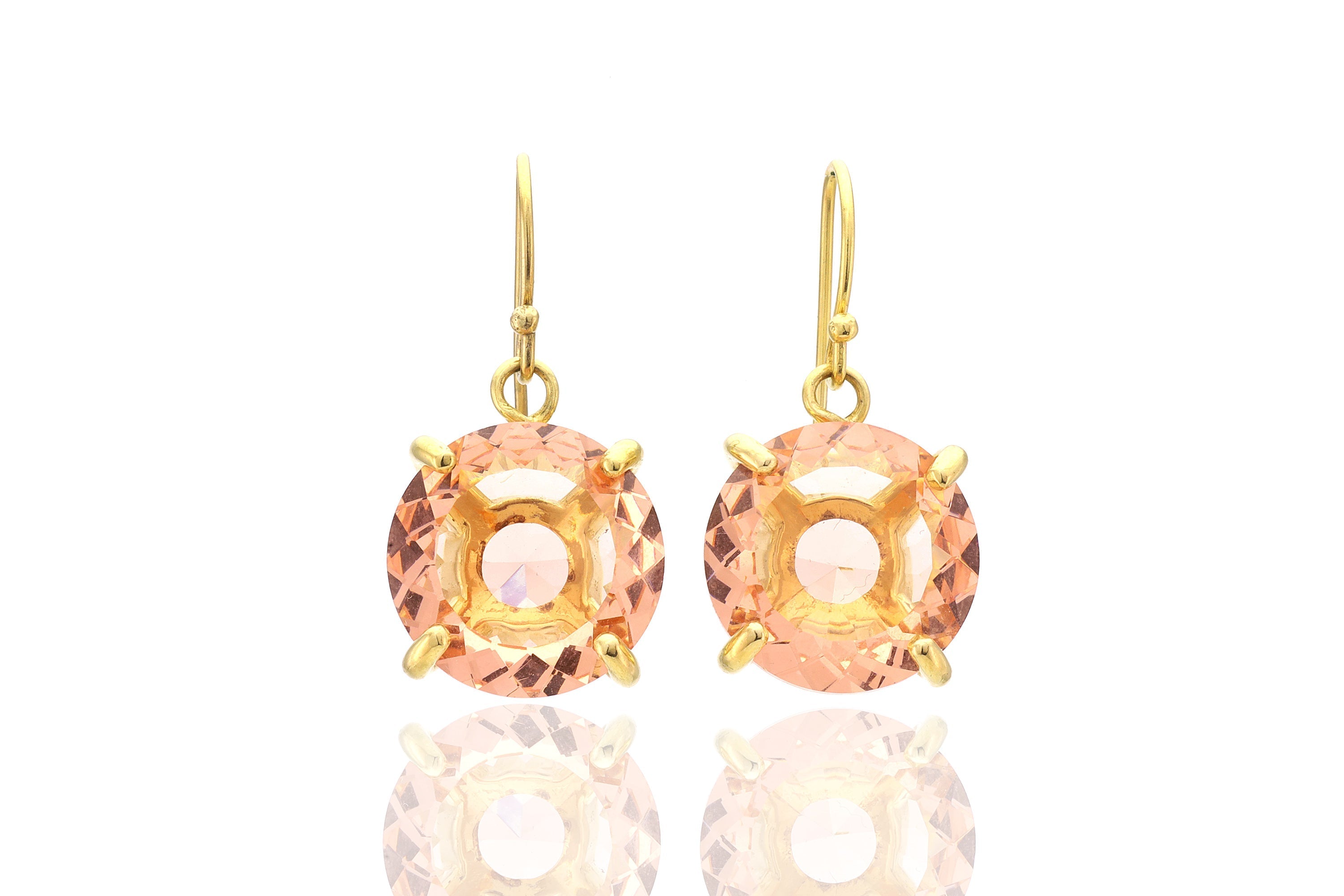 Round Cut Morganite Gemstone Earrings in Gold Earrings Anemone Jewelry