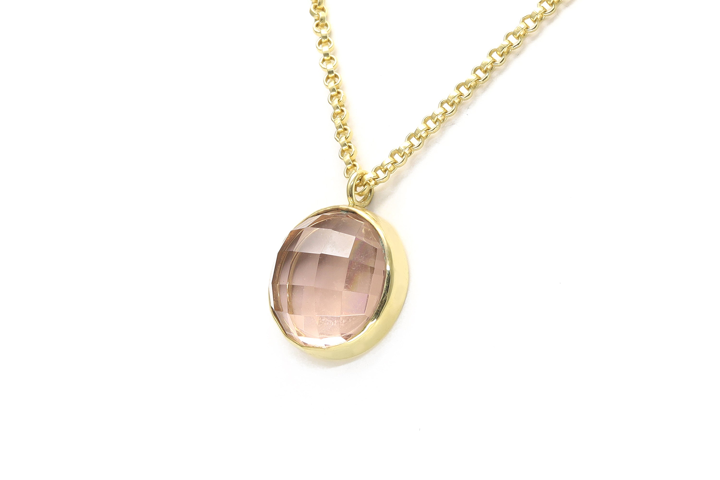 Self-Love Rose Quartz Gold Bezel Set Long Pendant Necklace necklaces Anemone Limited