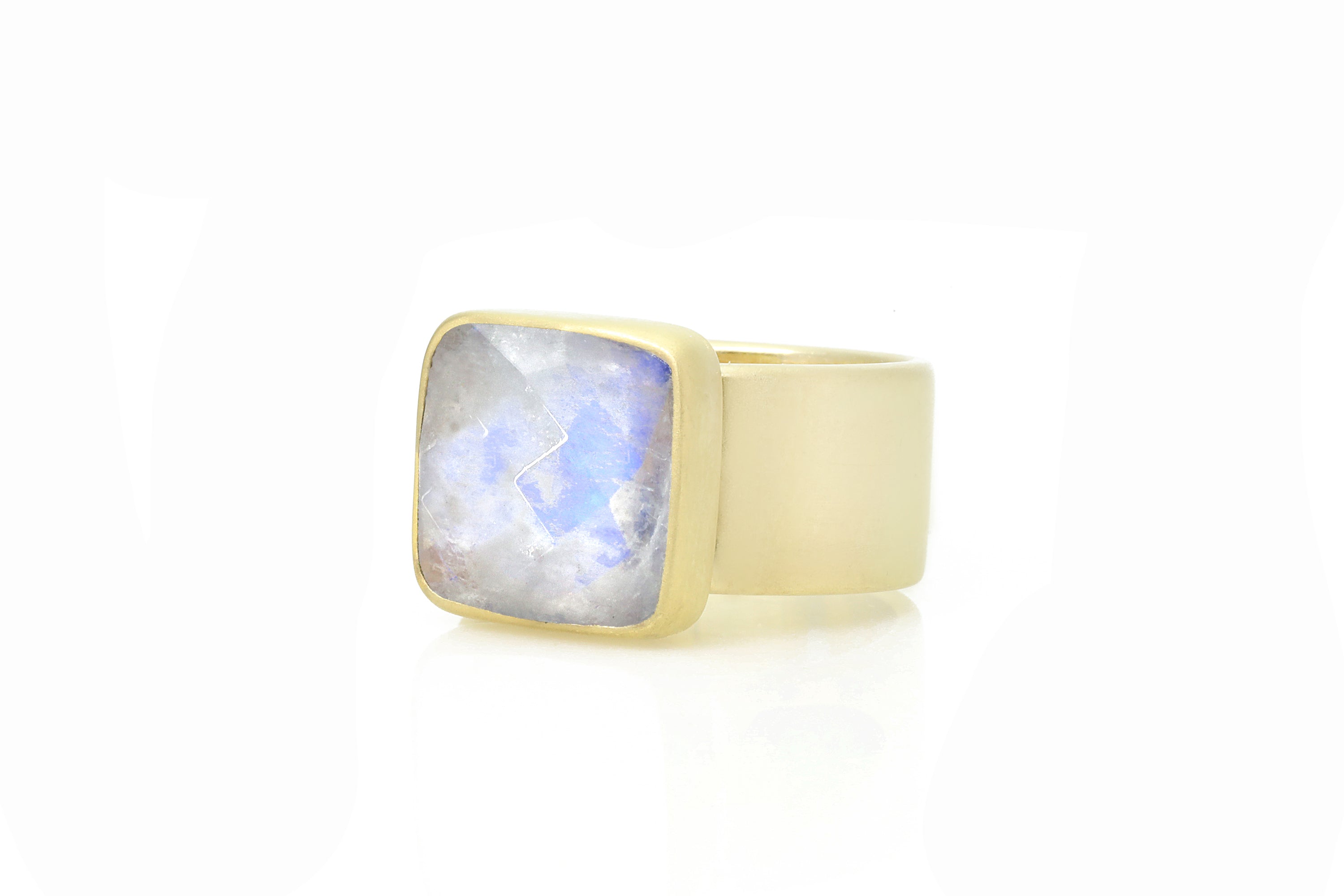 Square Cut Moonstone Thick Wide Band Gold Ring Rings Anemone Limited