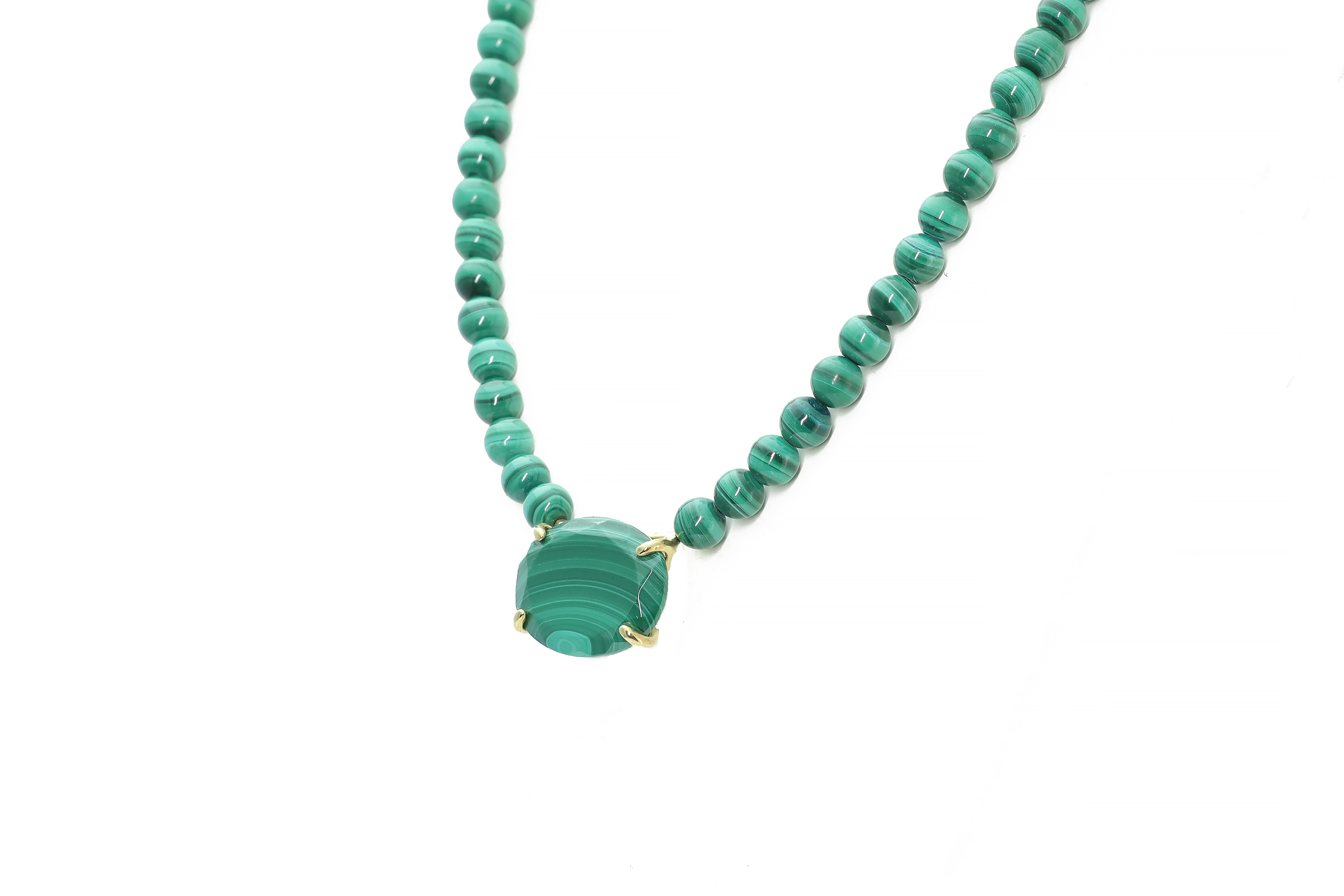Beaded Malachite Gemstone Gold Necklace necklaces Anemone Jewelry
