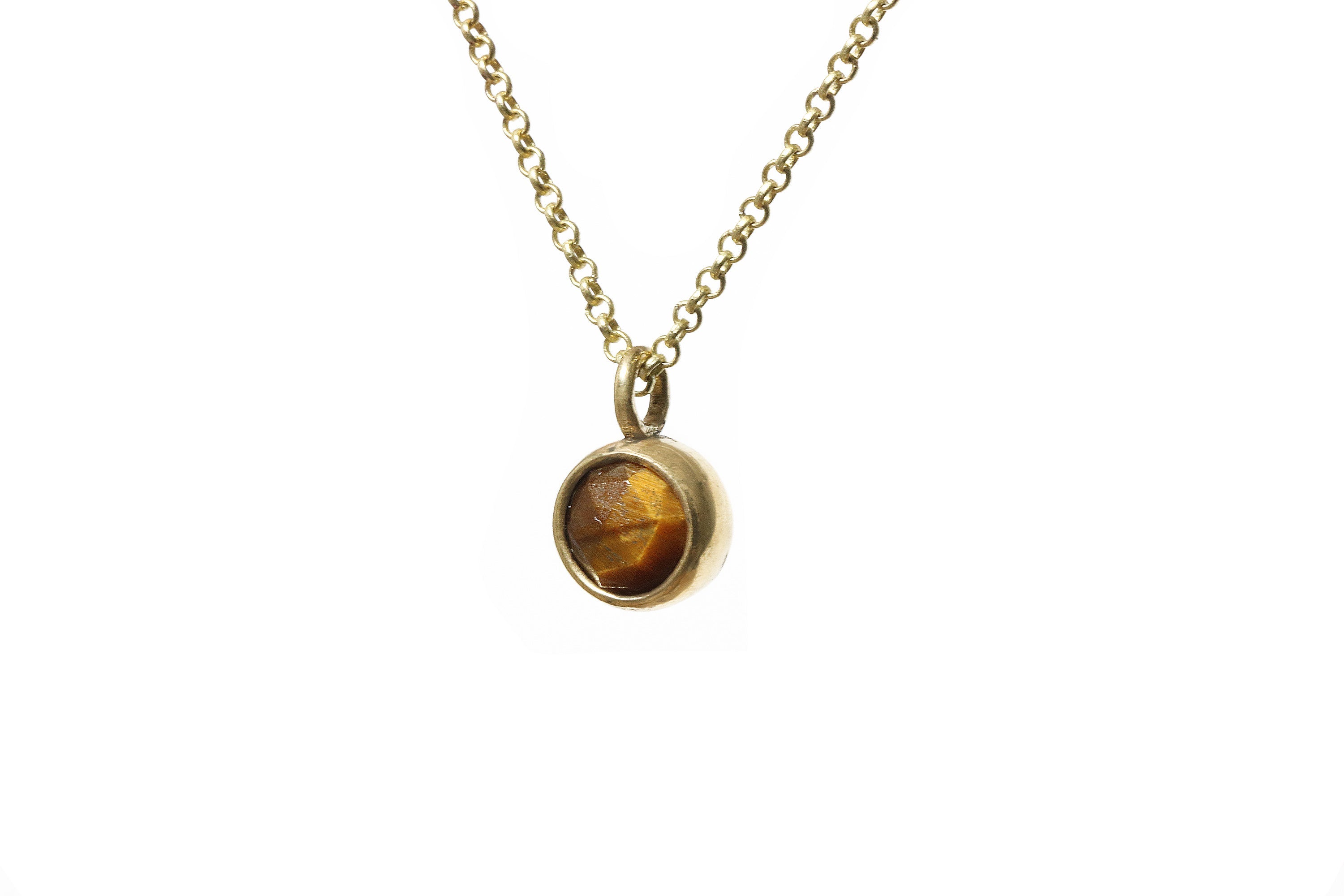 Round Bezel Set Tiger Eye Pendant Necklace in Gold necklaces Anemone Limited