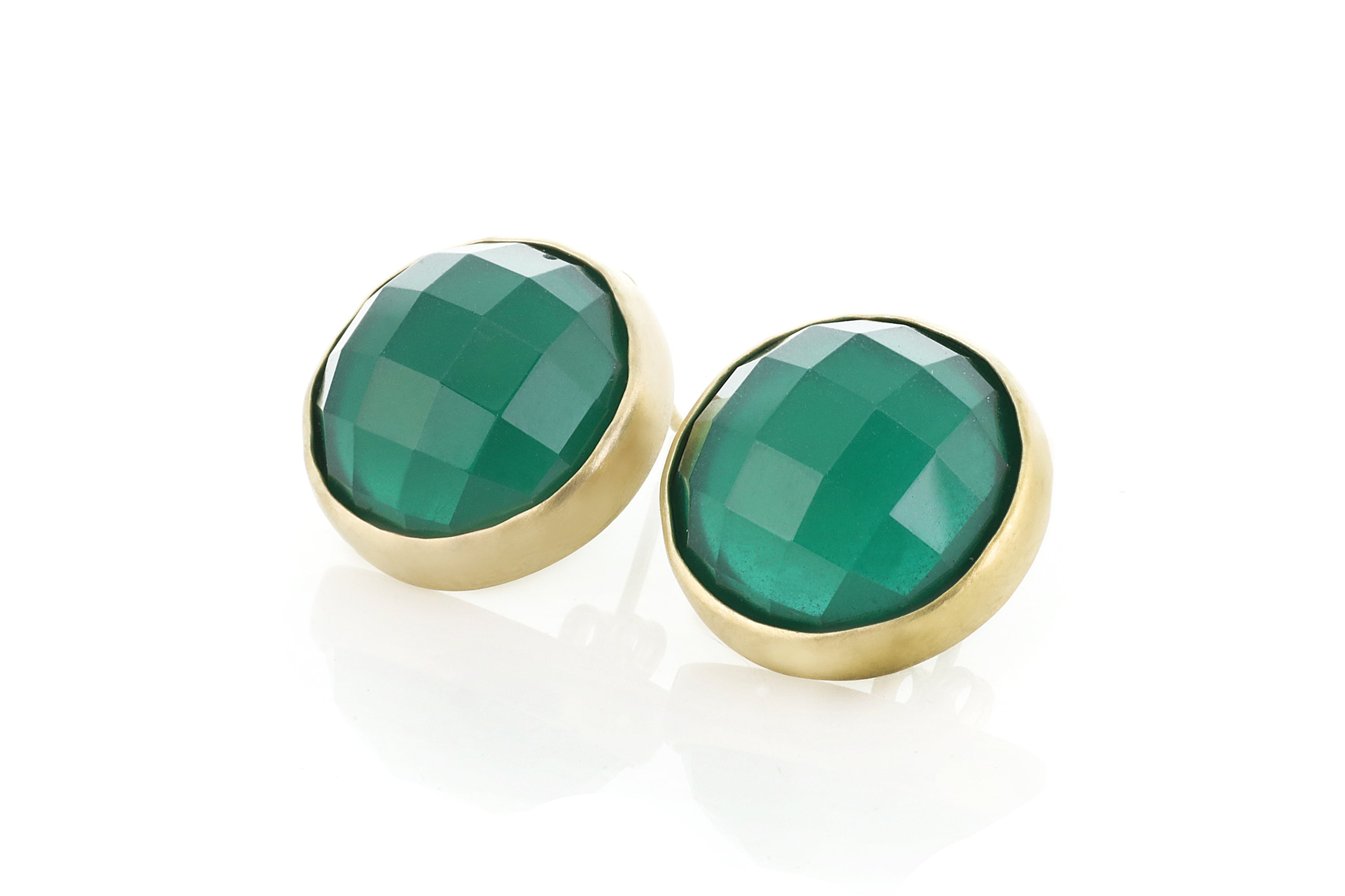 Vibrant 14k Gold Stud Green Onyx Bezel Set Earrings Earrings Anemone Limited