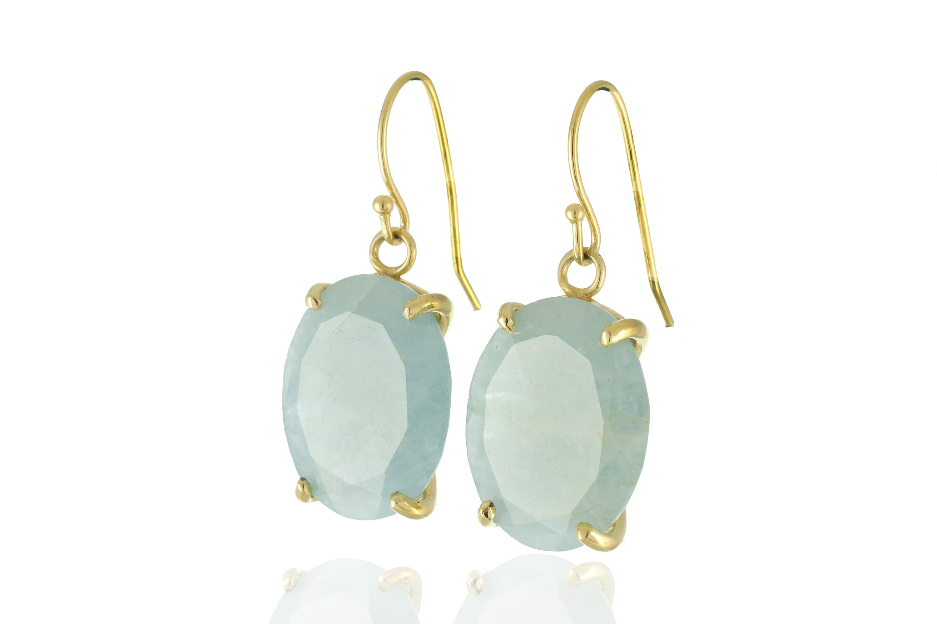 Aquamarine Oval Cut Statement Gold Dangle Earrings Earrings Anemone Jewelry