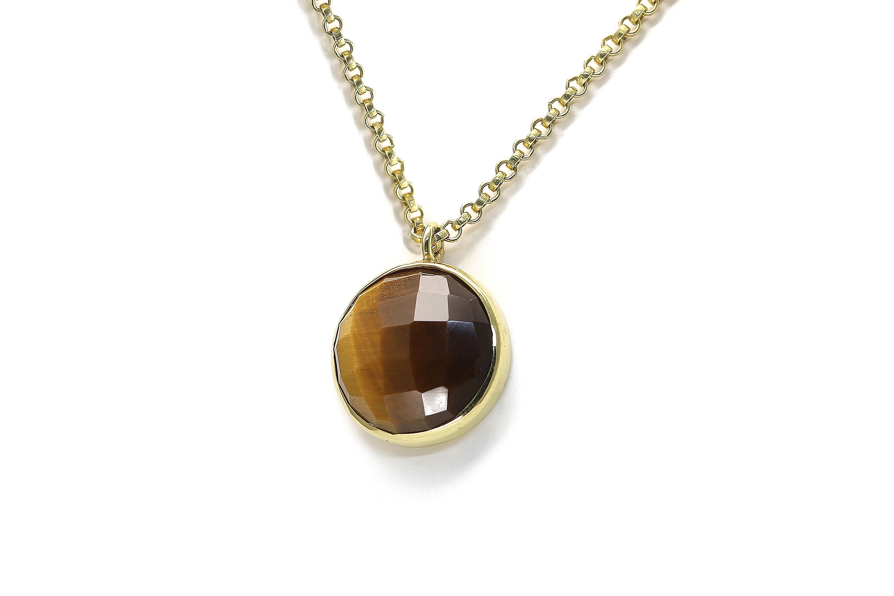 Semiprecious Tiger Eye Bezel Set Pendant Necklace in Gold necklaces Anemone Limited