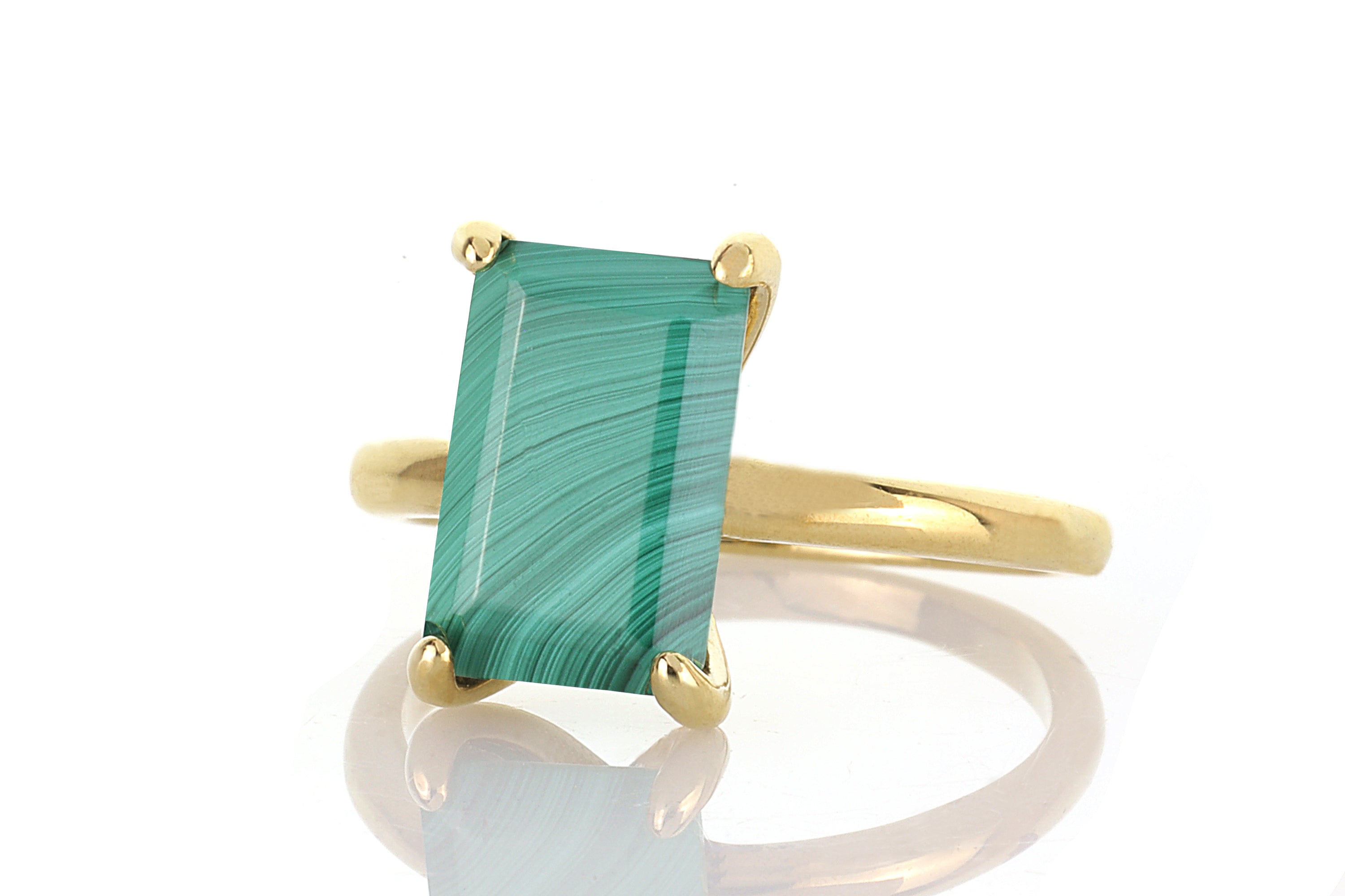 Handmade Malachite Rectangle Gold Stacking Ring Rings Anemone Unique