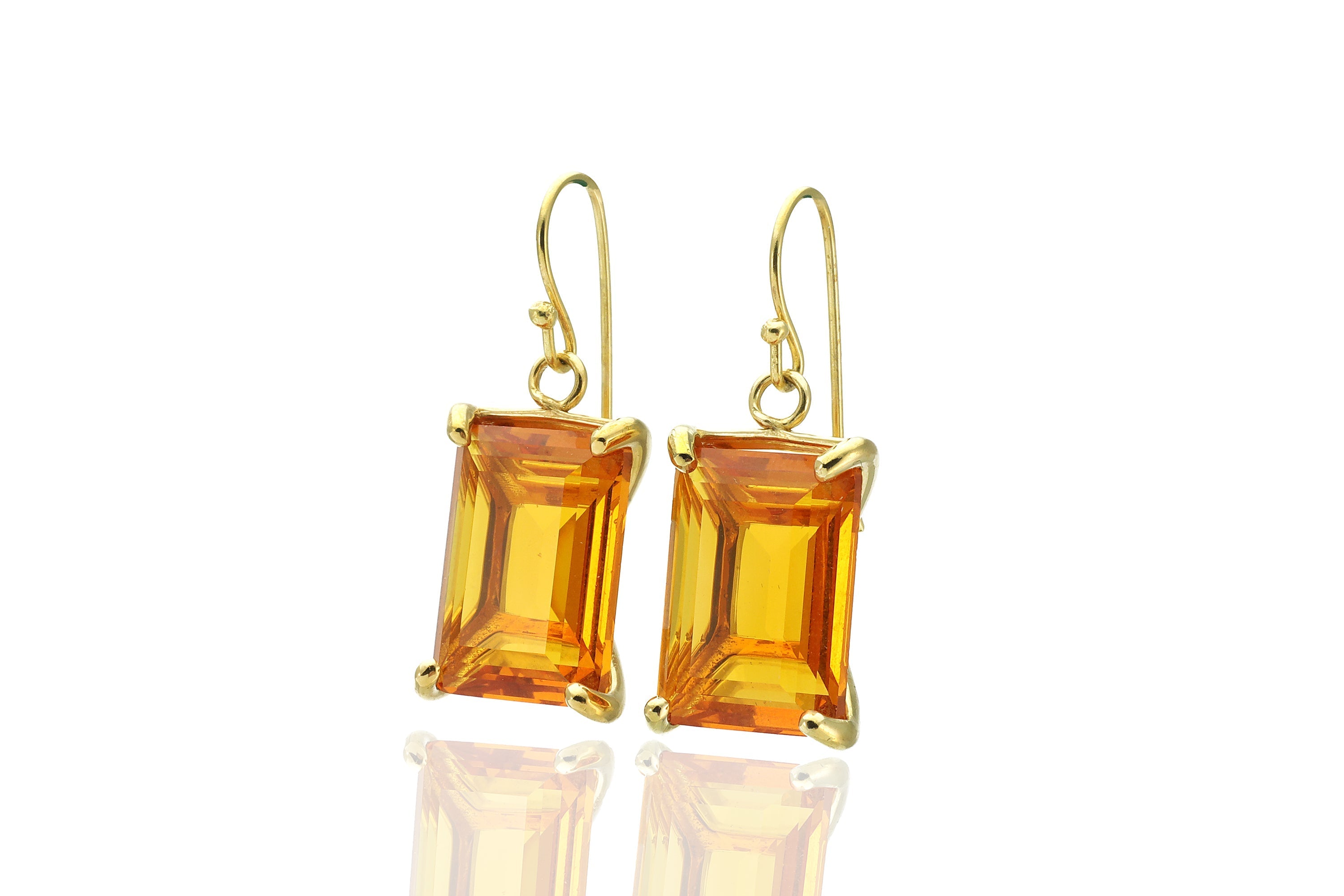14k Gold Citrine Rectangular Cut Gold Earrings Earrings Anemone Jewelry