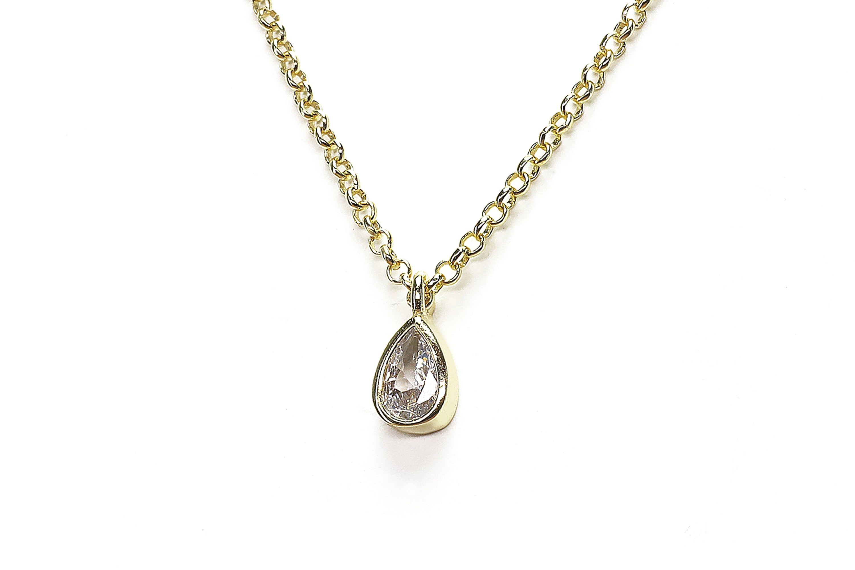 CZ Pear Charm Pendant in 14k Gold Necklace necklaces Anemone Unique