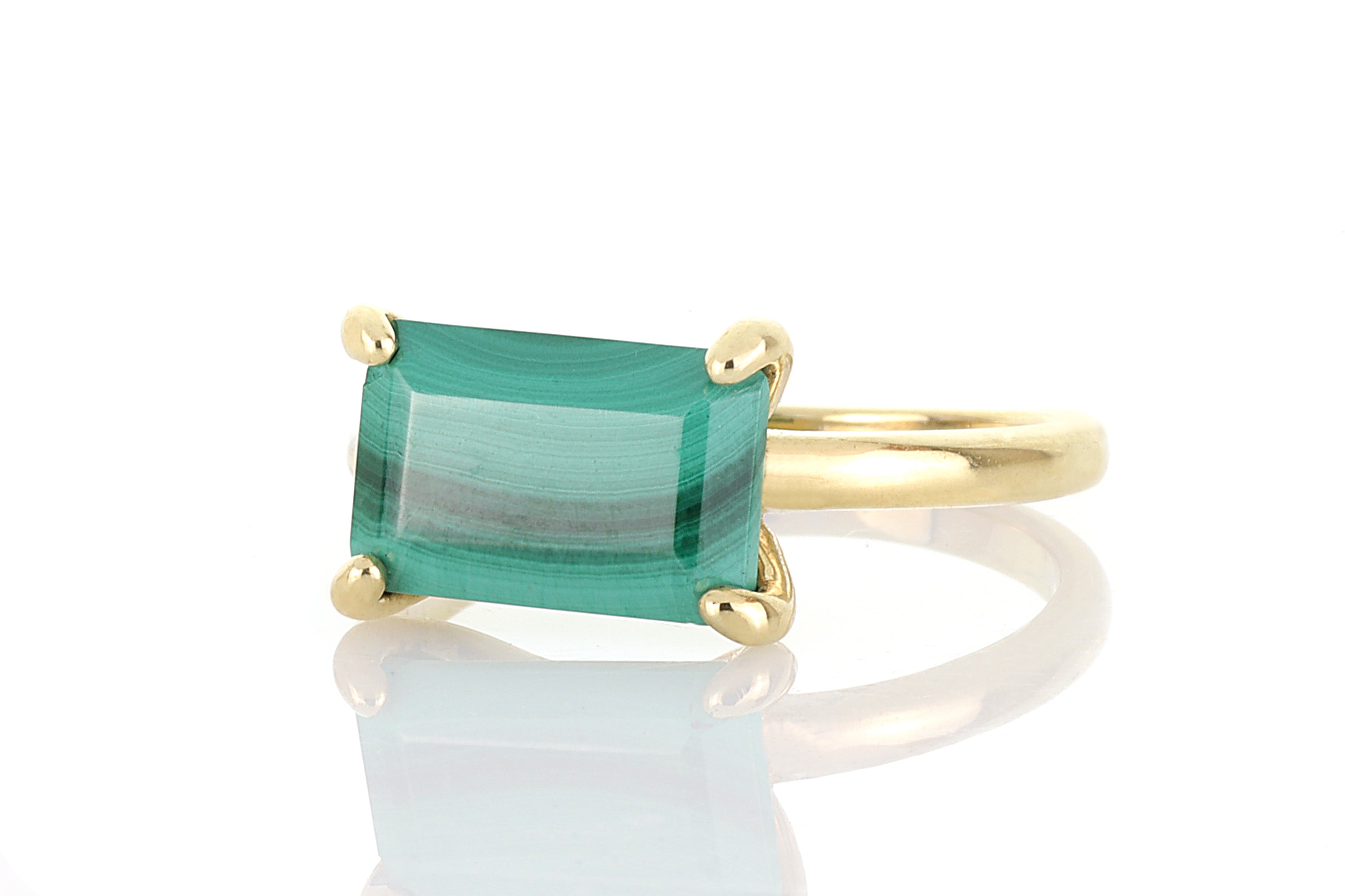 Yellow Gold Rectangle Malachite Ring Rings Anemone Unique