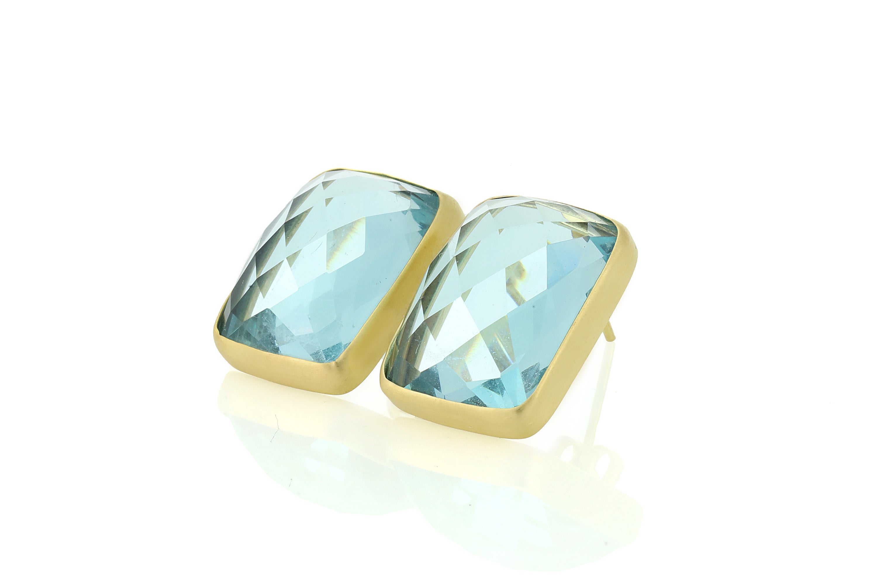 Blue Topaz Bezel Gold Stud Earrings Earrings Anemone Limited