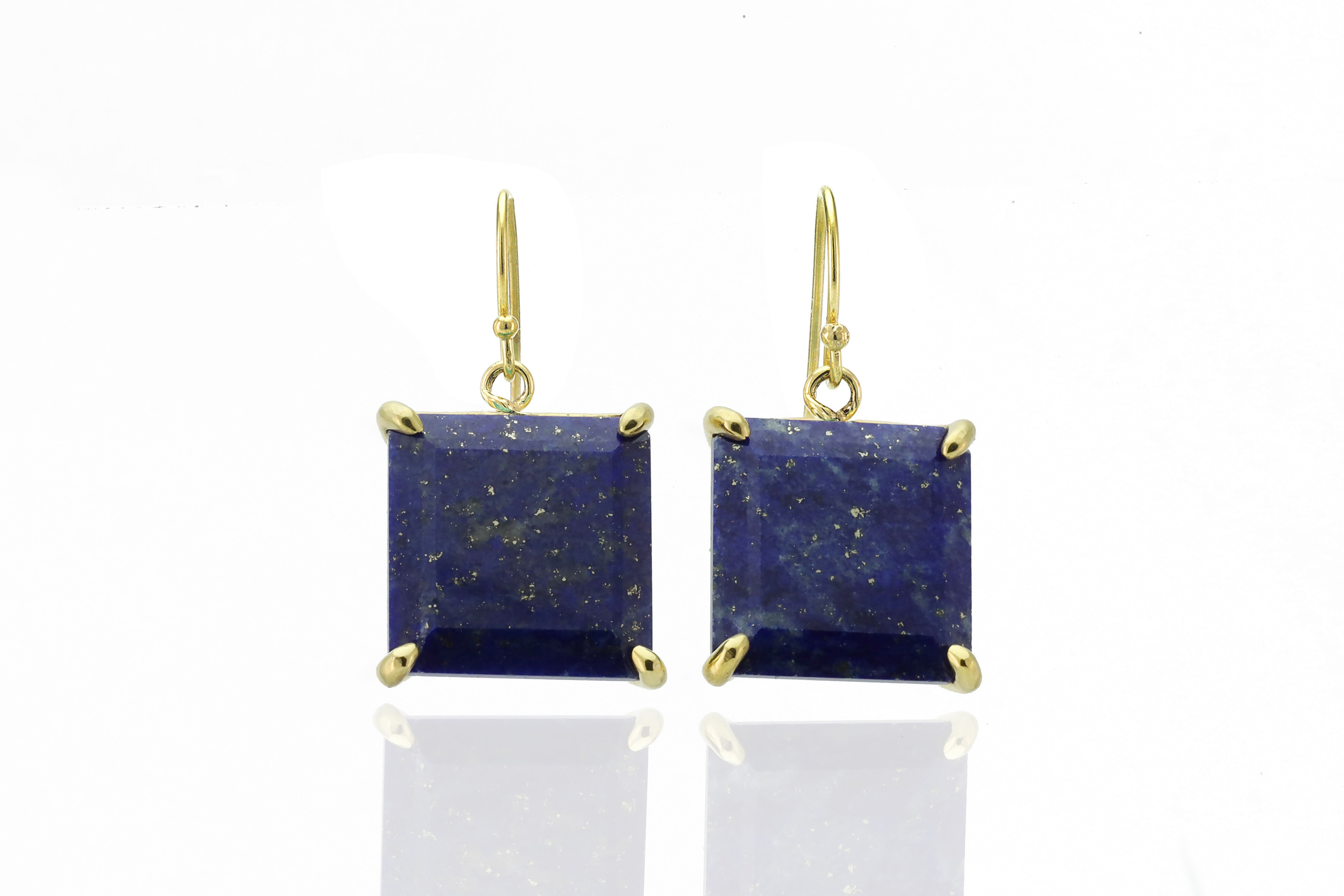Statement Silver Earrings with Lapis Lazuli Gemstone Earrings Anemone Jewelry