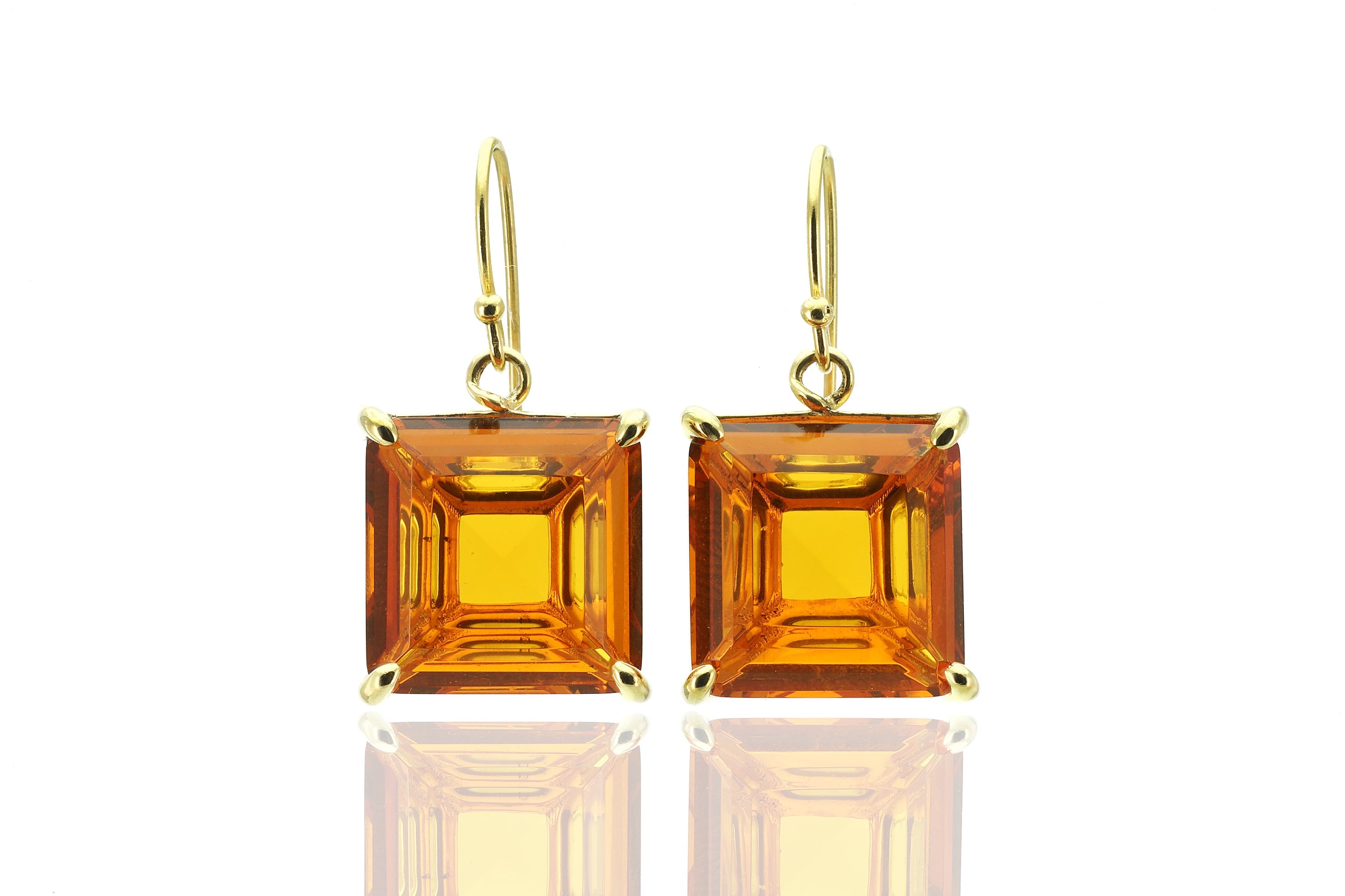 Square Princess Cut Citrine Gemstone Gold Earrings Earrings Anemone Jewelry