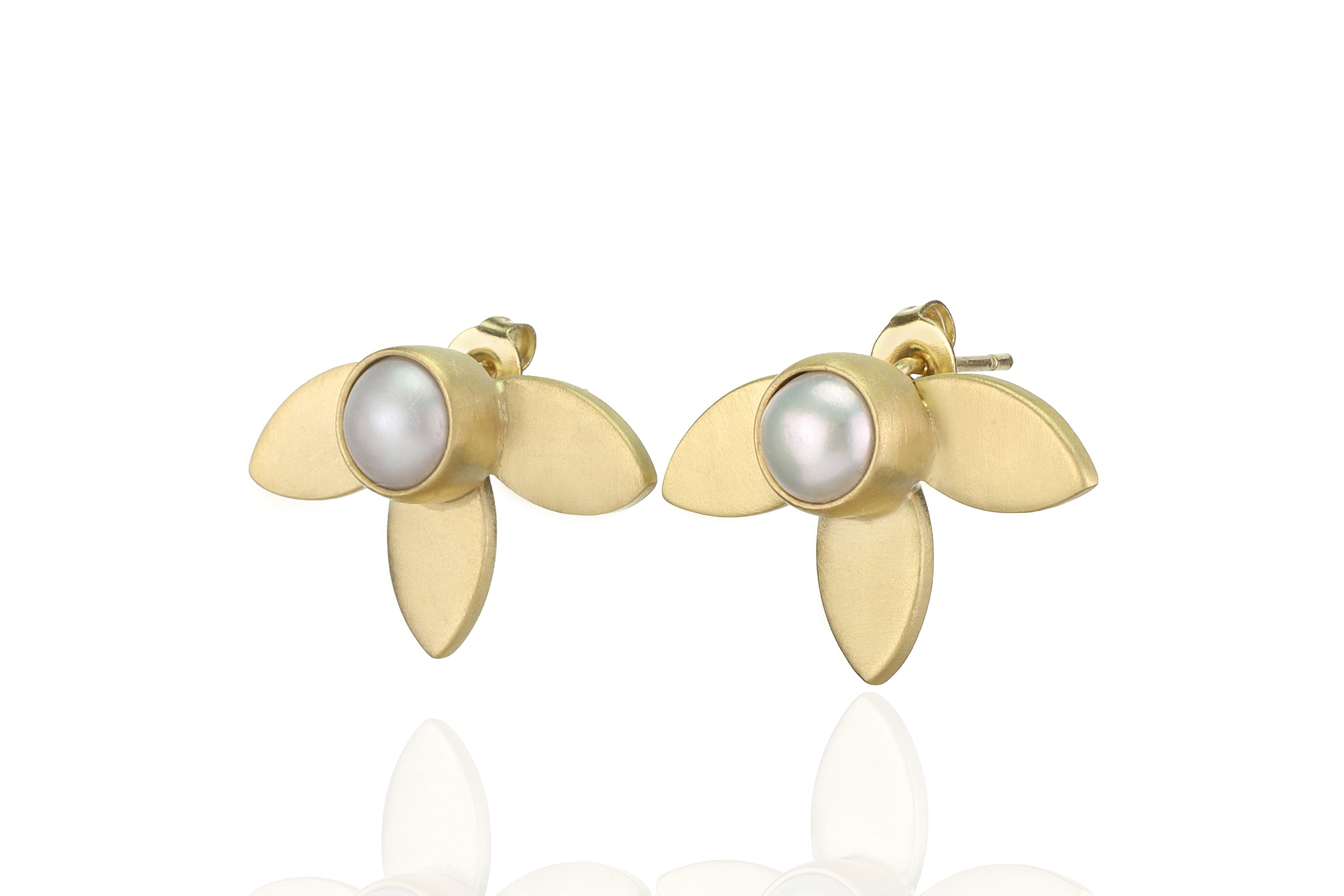 Bezel Set Freshwater White Pearl Earrings Earrings Anemone Limited