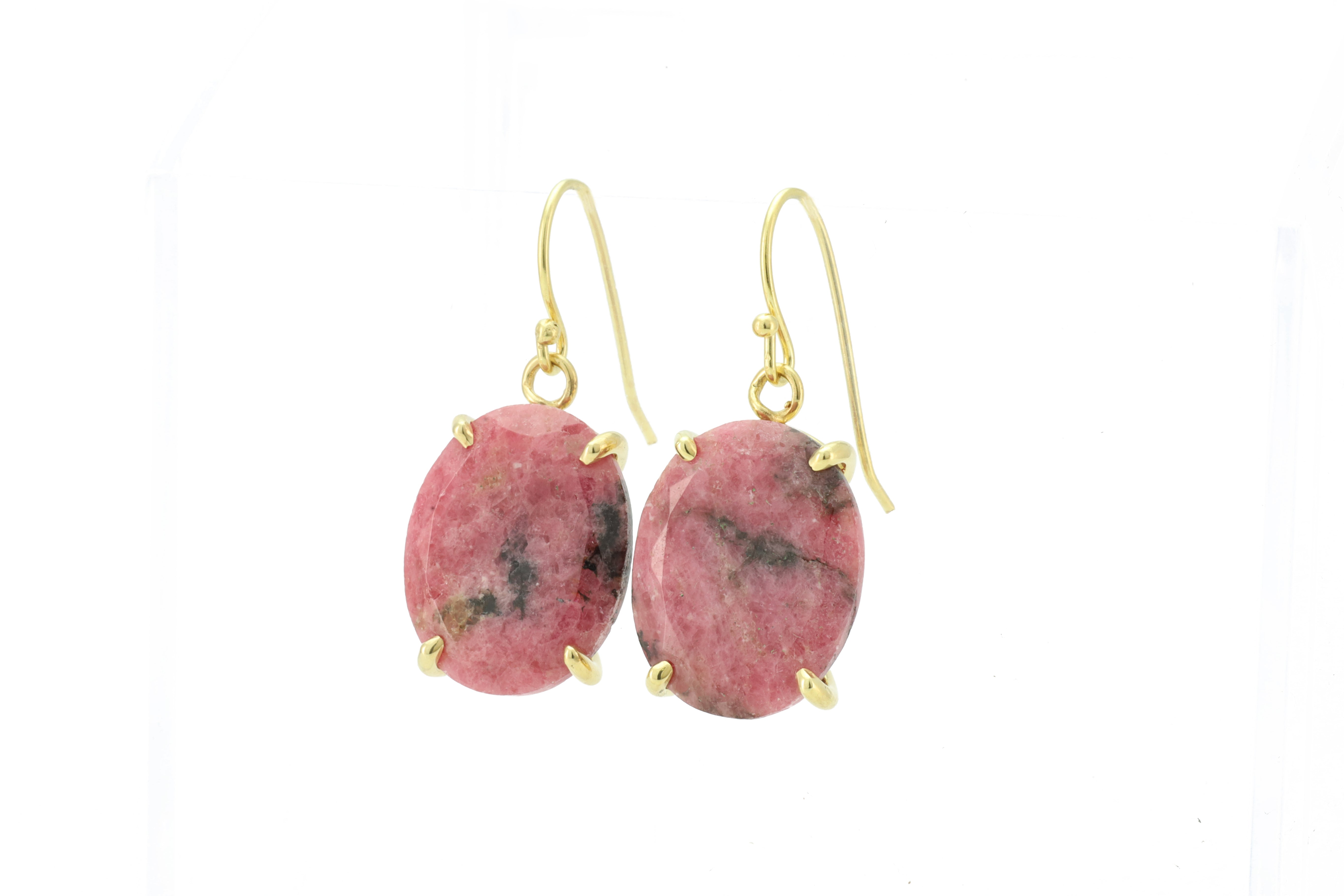 Fancy Gold Dangle Rhodonite Gemstone Earrings Earrings Anemone Jewelry