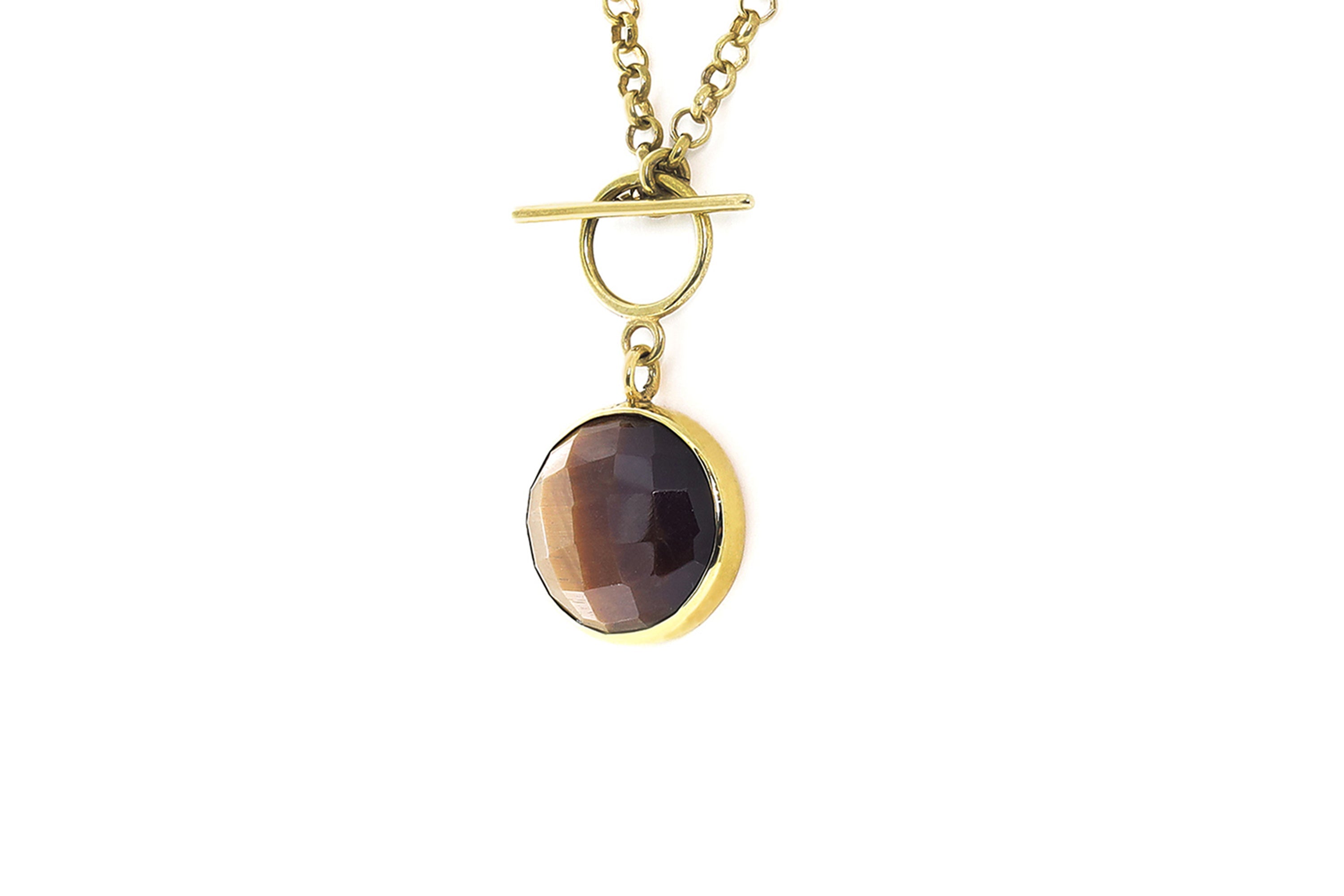 Tiger's Eye Round Pendant Necklace in 14k Gold necklaces Anemone Limited
