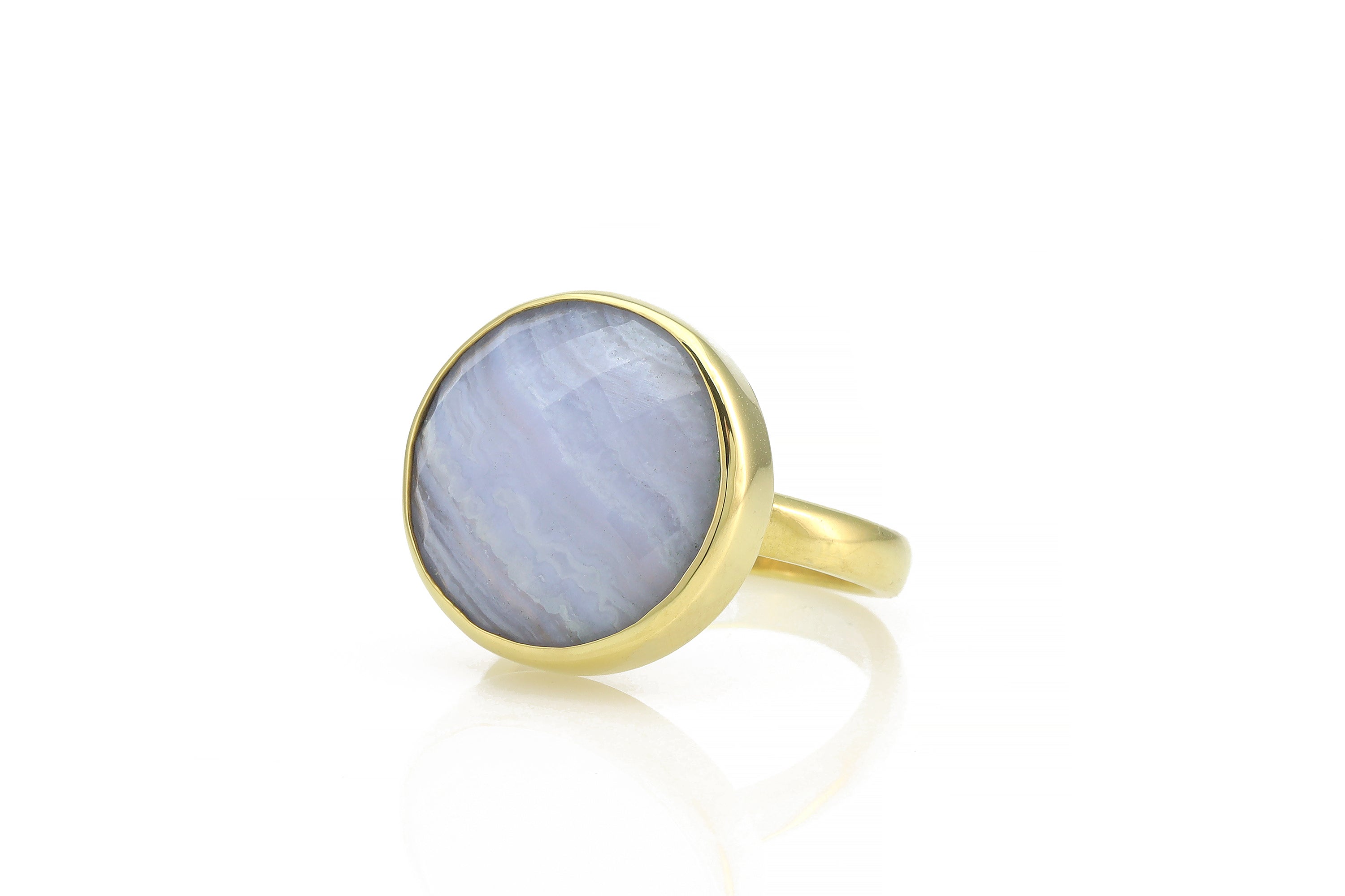 Unique Bezel Set Blue Lace Agate Ring in Gold Rings Anemone Limited
