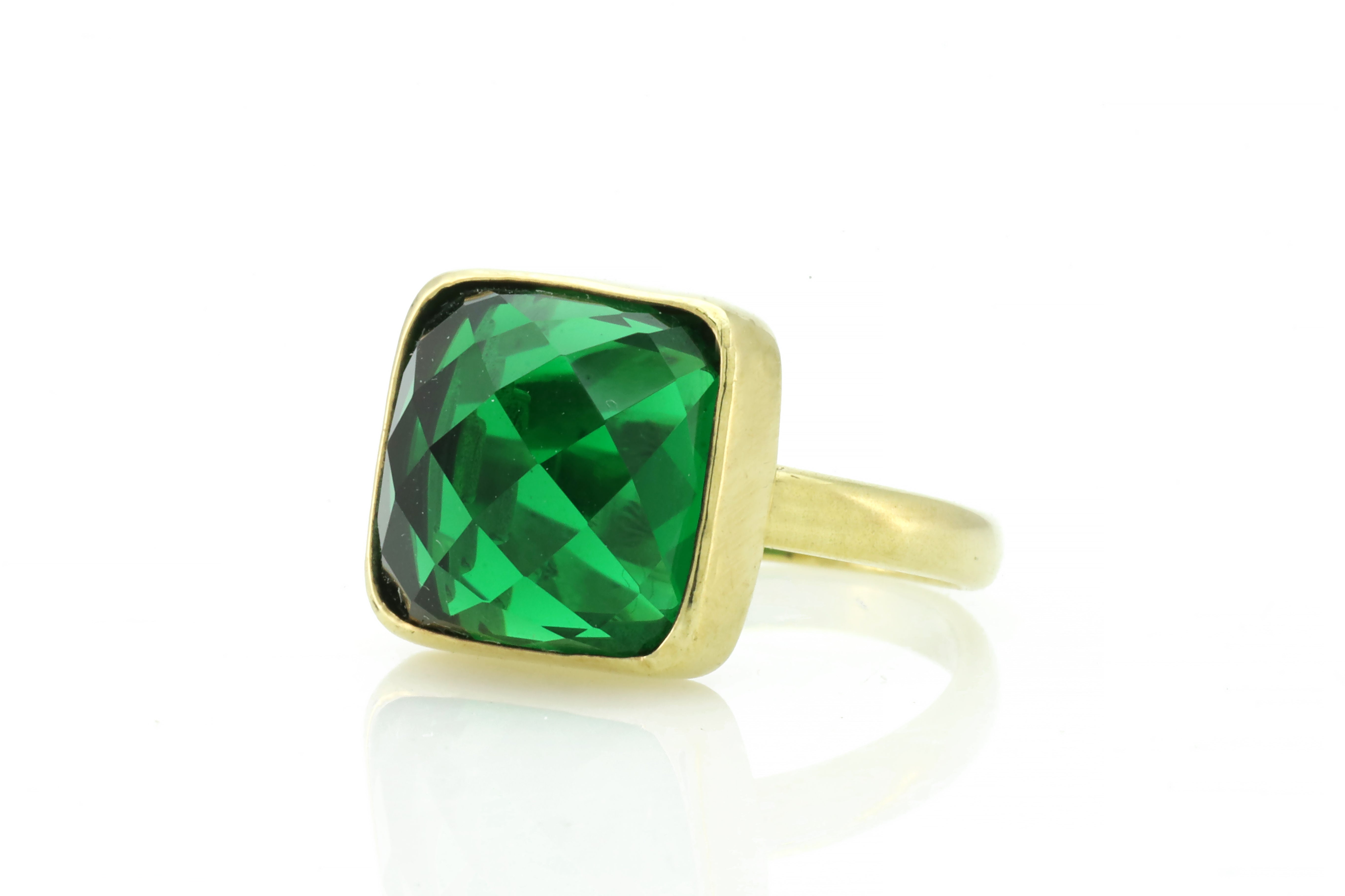 Square Cut Bezel Set Emerald Gemstone Gold Ring Rings Anemone Limited