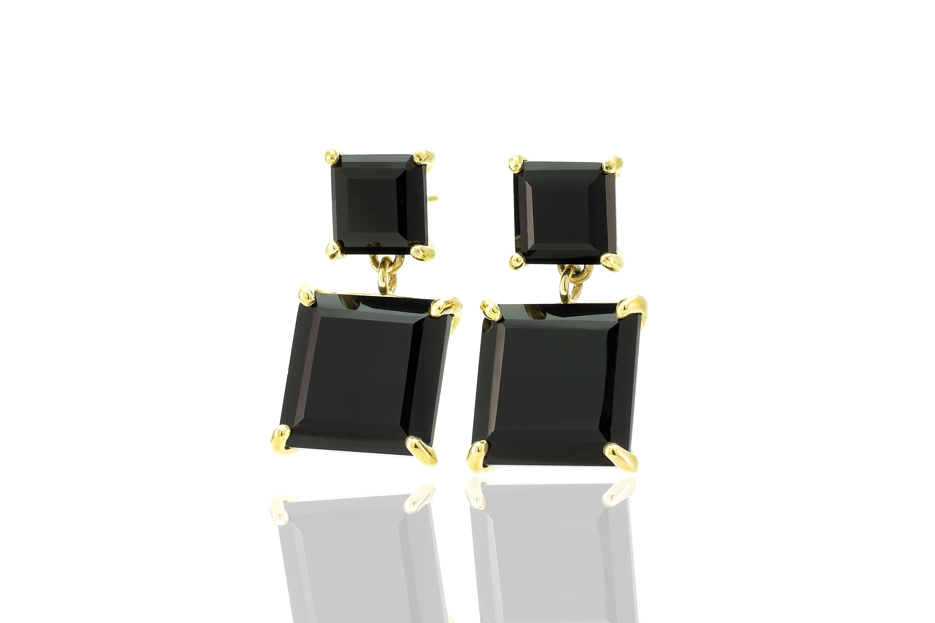 Long Black Onyx Gold Dangle Multi-Stone Earrings Earrings Anemone Jewelry