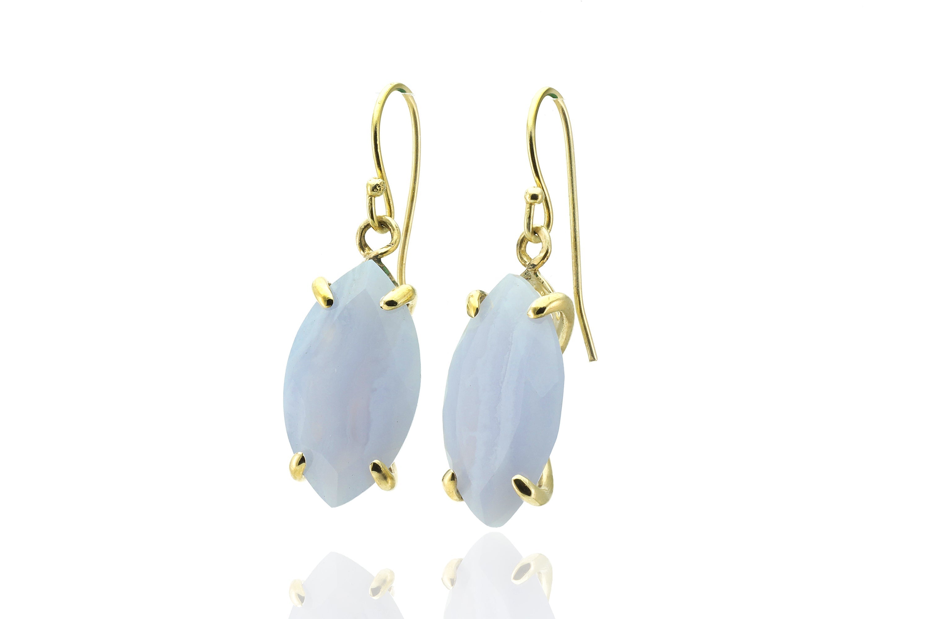 Blue Lace Agate Marquise Cut Gold Dangle Earrings Earrings Anemone Jewelry