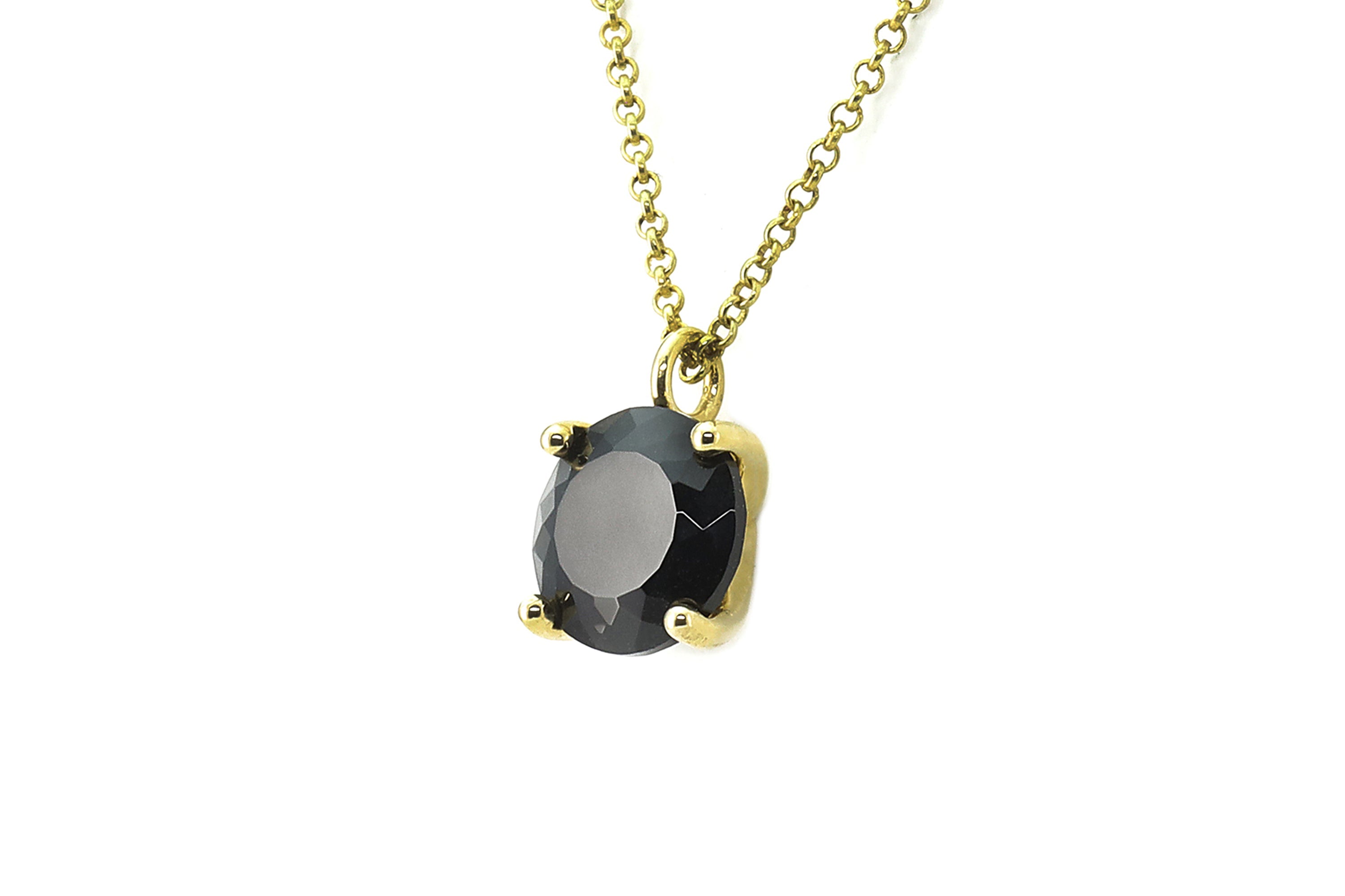 Natural Round Cut Black Onyx Gold Necklace necklaces Anemone Unique