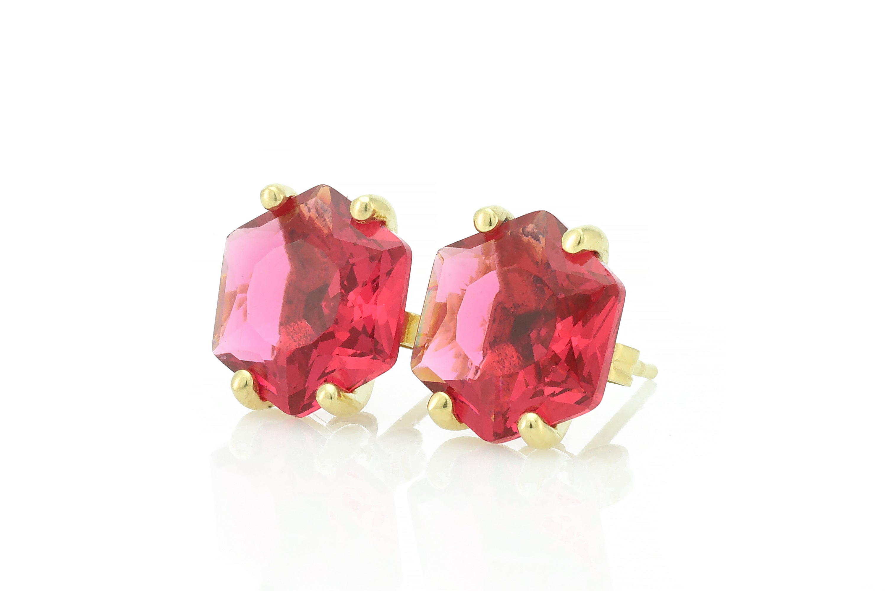 Hexagon Cut Pink Tourmaline Stud Gold Earrings Earrings Anemone Unique