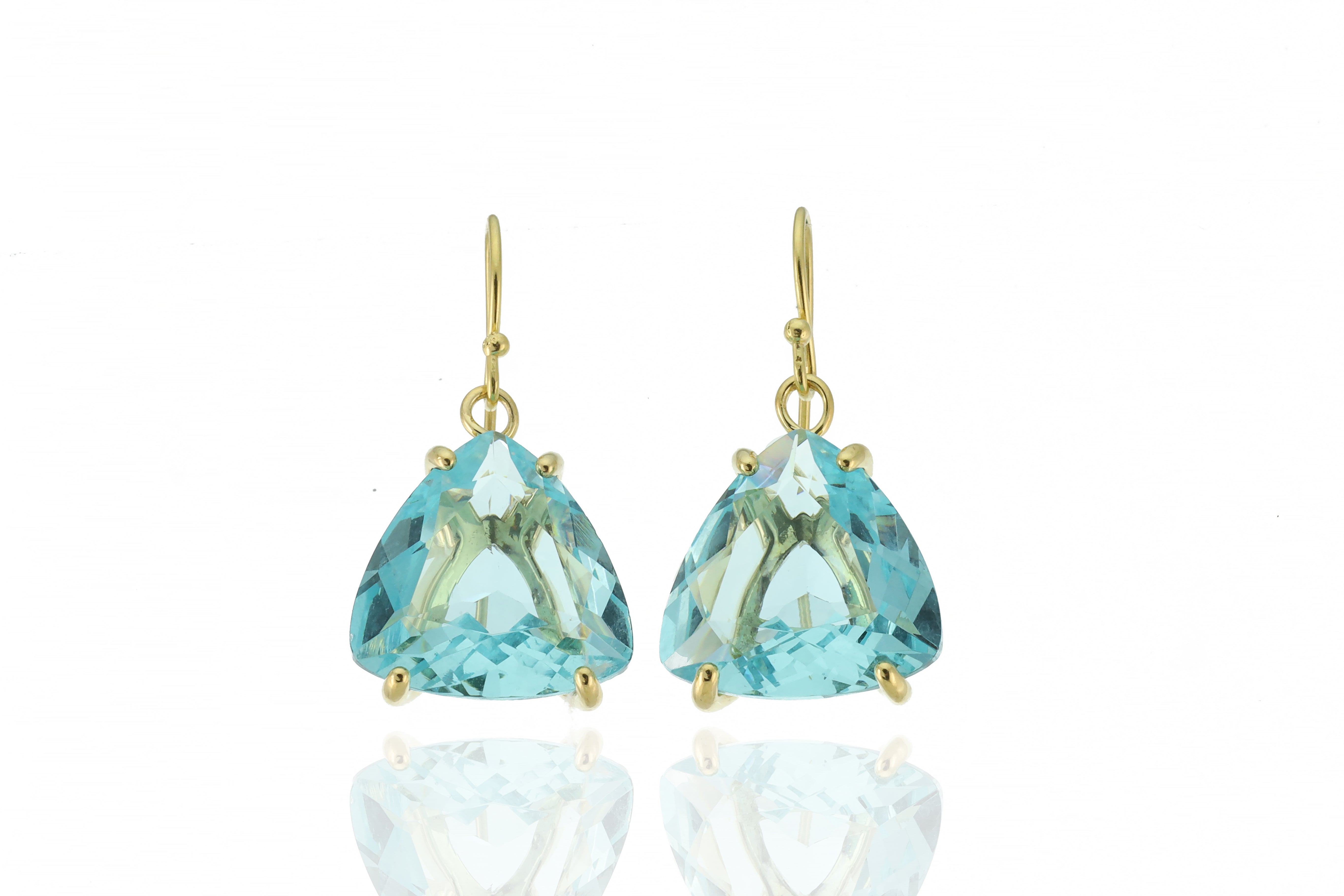 Long Blue Topaz Triangle Cut Gemstone Bridal Gold Earrings Earrings Anemone Jewelry