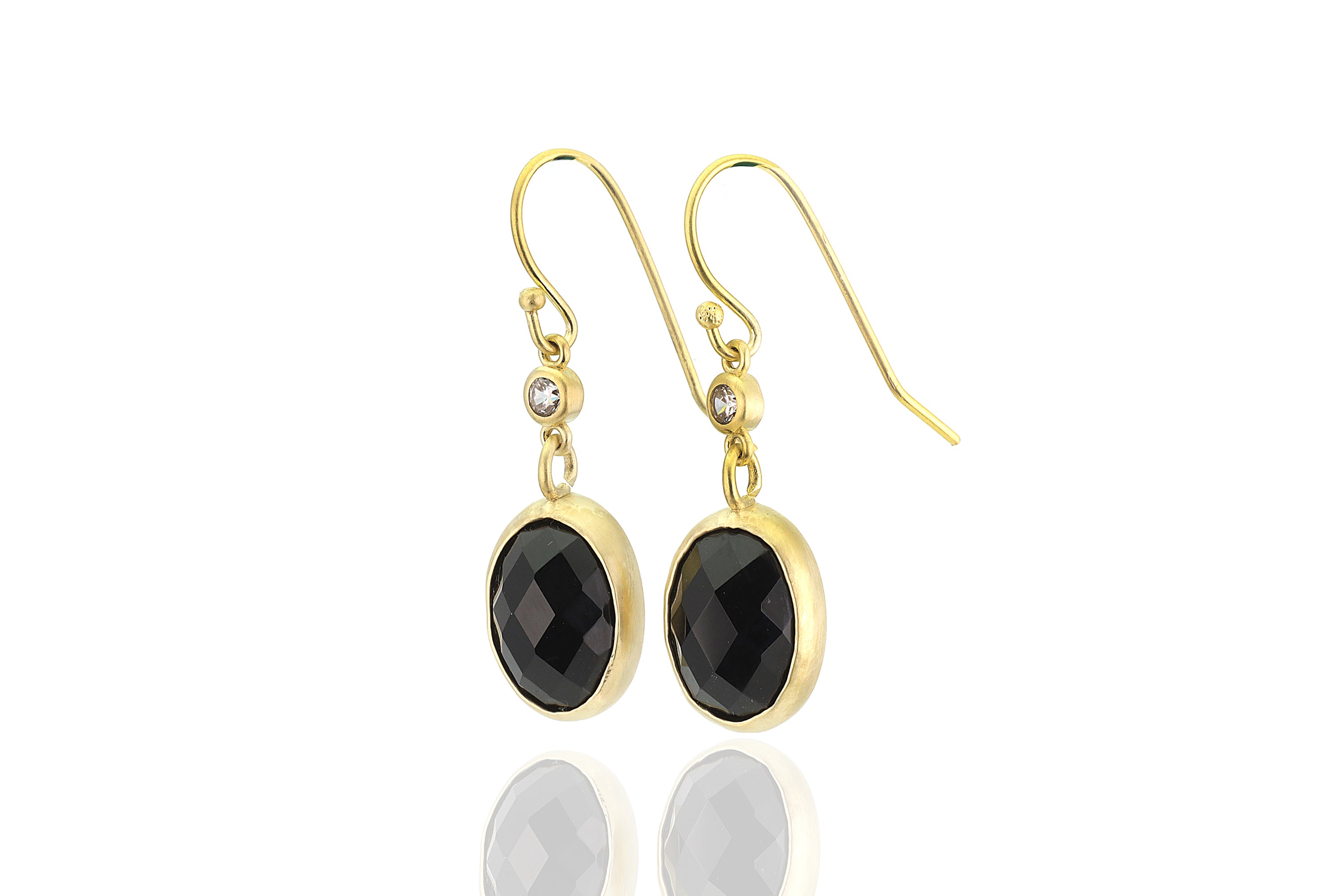 Black Onyx Gold Dangle Earrings with CZ Earrings Anemone Limited