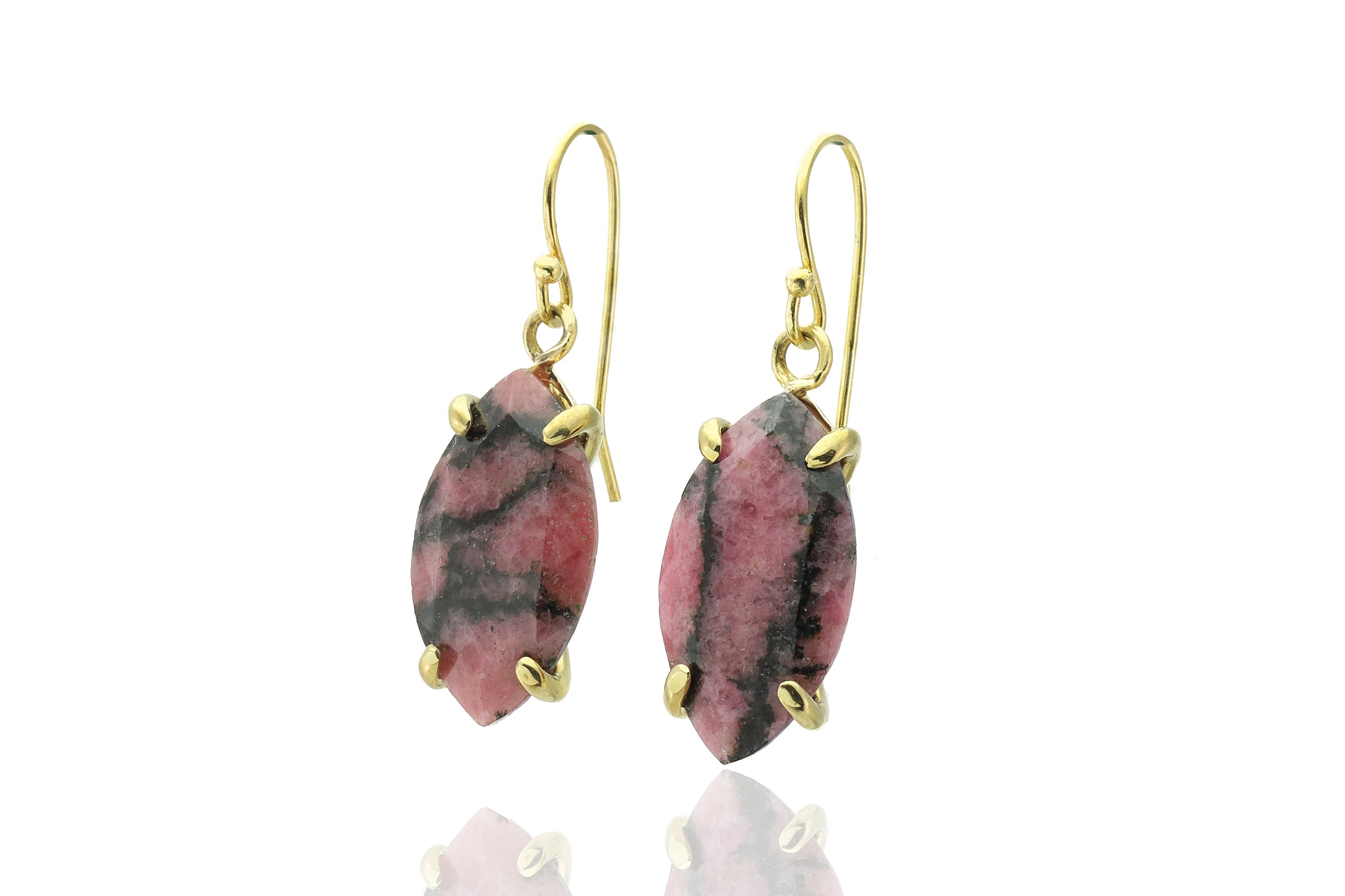 Dangle Marquise Gold Pink Rhodonite Earrings Earrings Anemone Jewelry