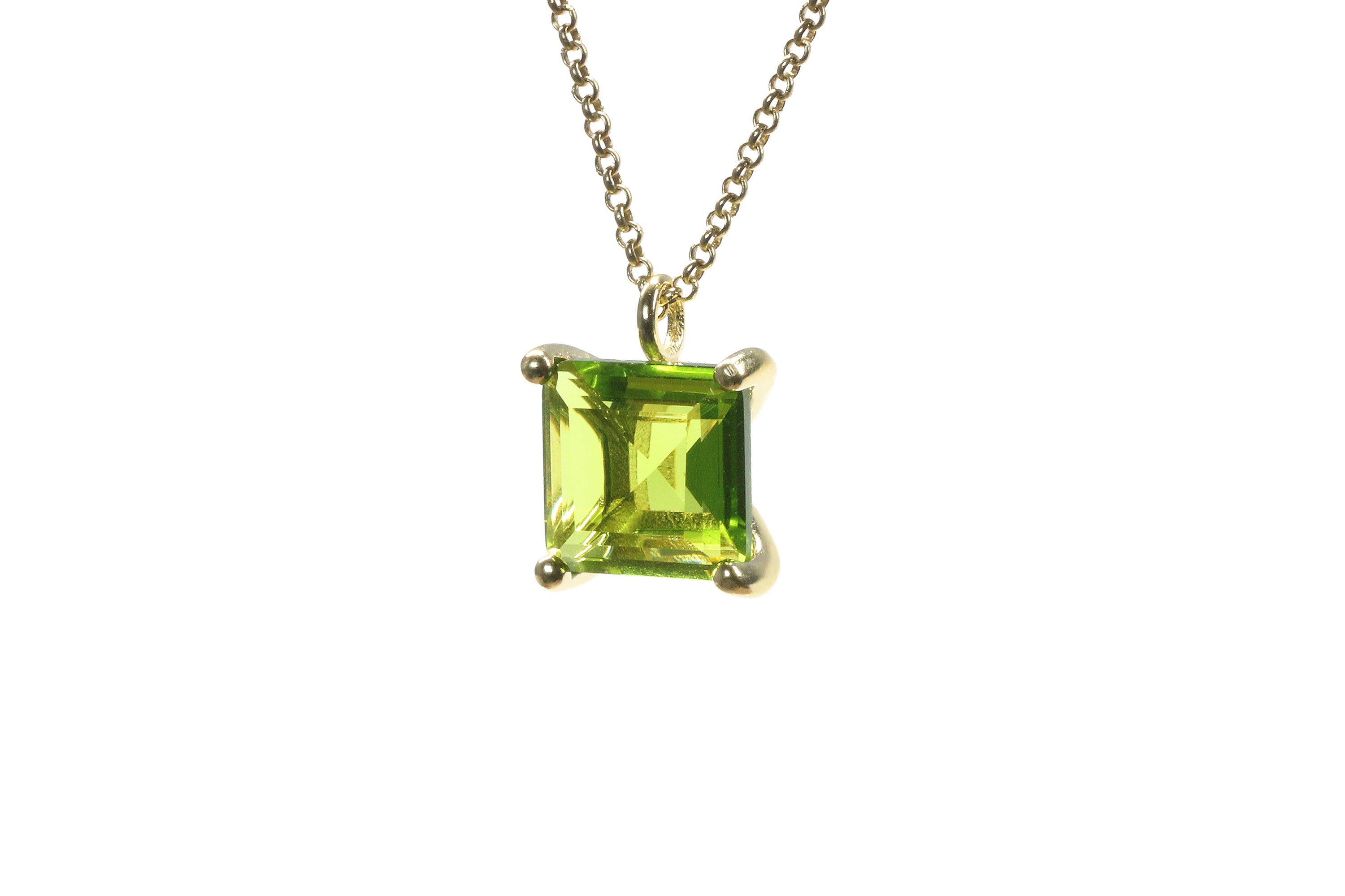 Artisanal Square Peridot Gold Necklace necklaces Anemone Unique