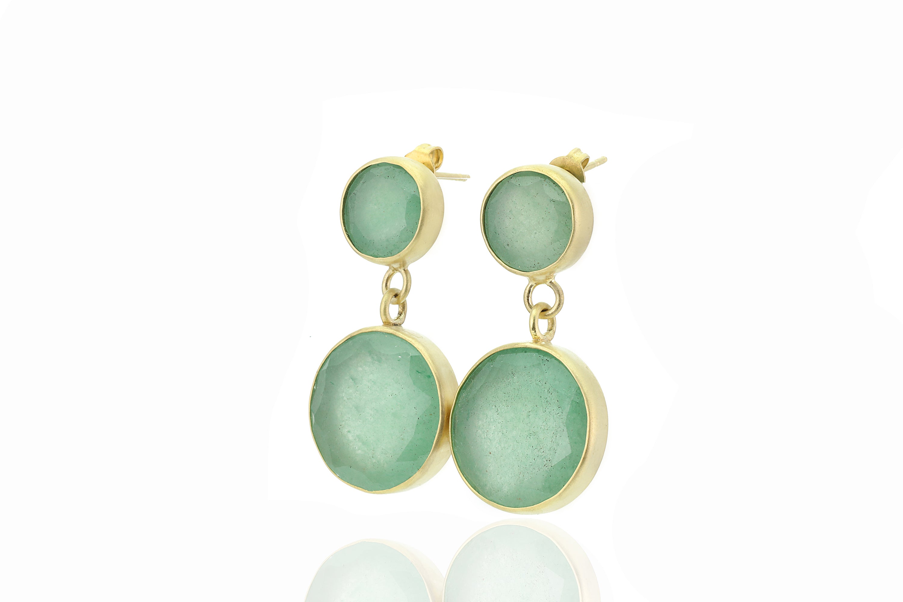 Gold Bezel Round Aventurine Earrings Earrings Anemone Limited