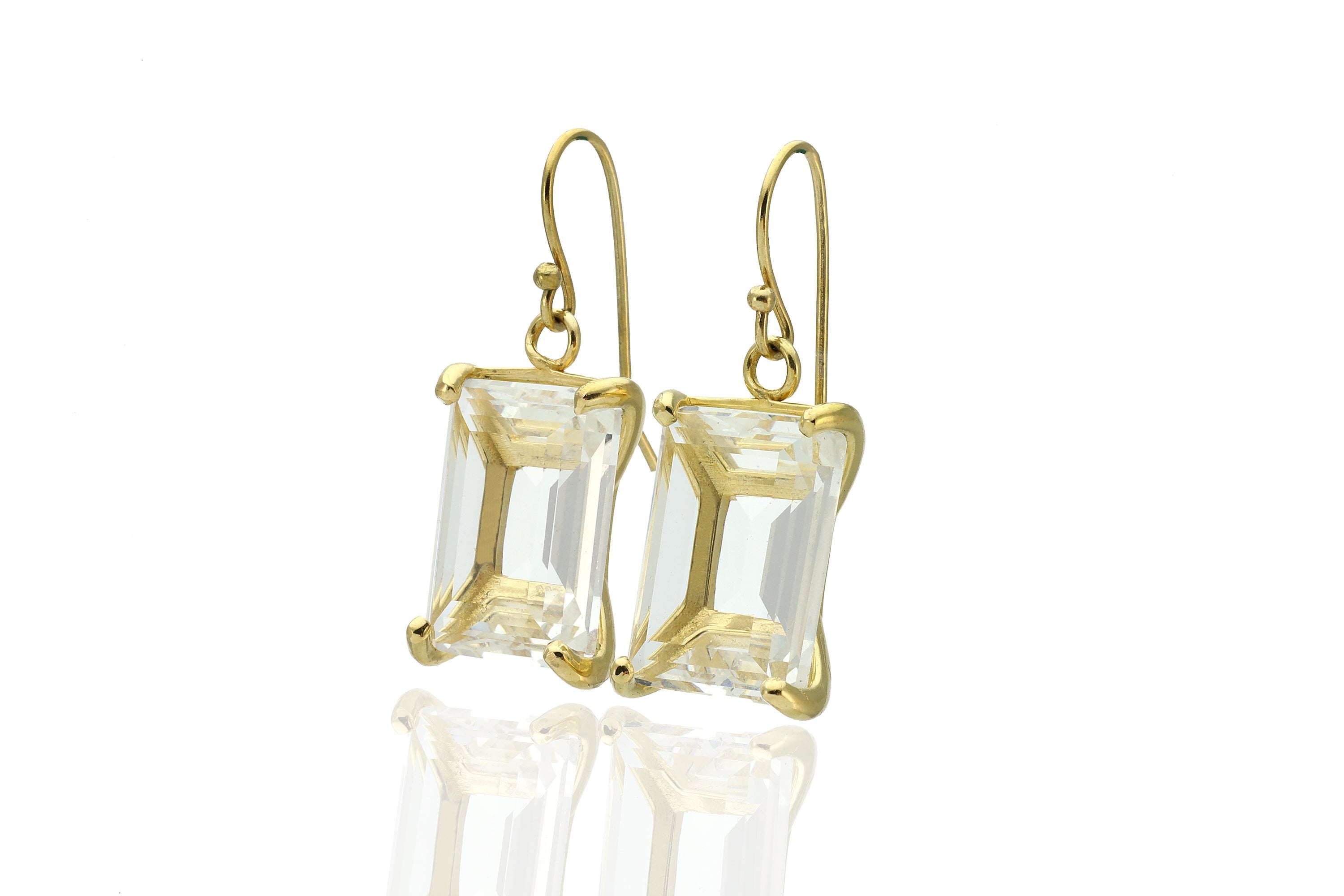 Natural Crystal Quartz Rectangle Gold Dangle Earrings Earrings Anemone Jewelry